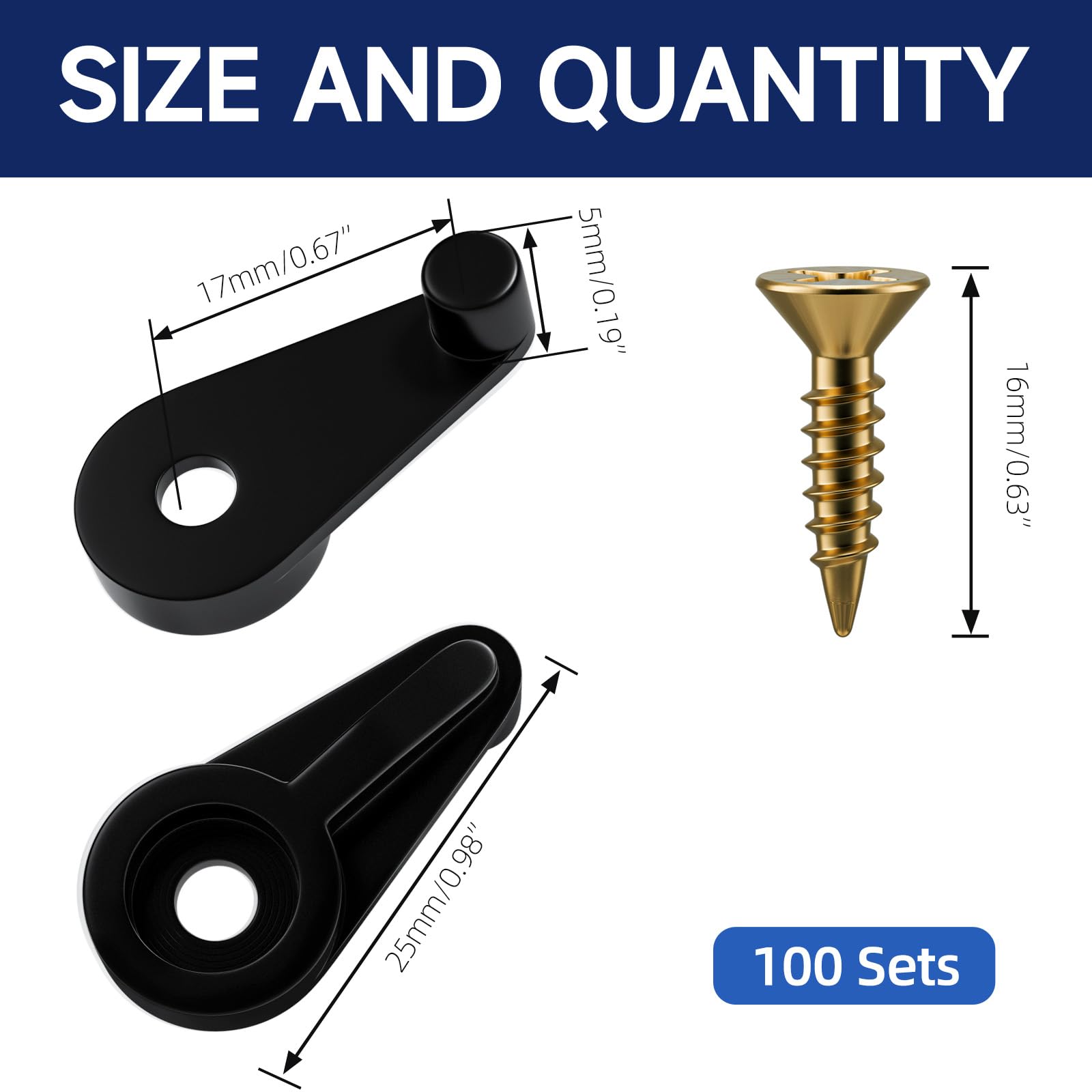 Black Glass Retainer Clips Kit - 100 Sets of 4mm Cabinet Door Glass Clips with Screws for Secure Glass Panel Installation in Kitchen Cabinets, Display Cases & Furniture