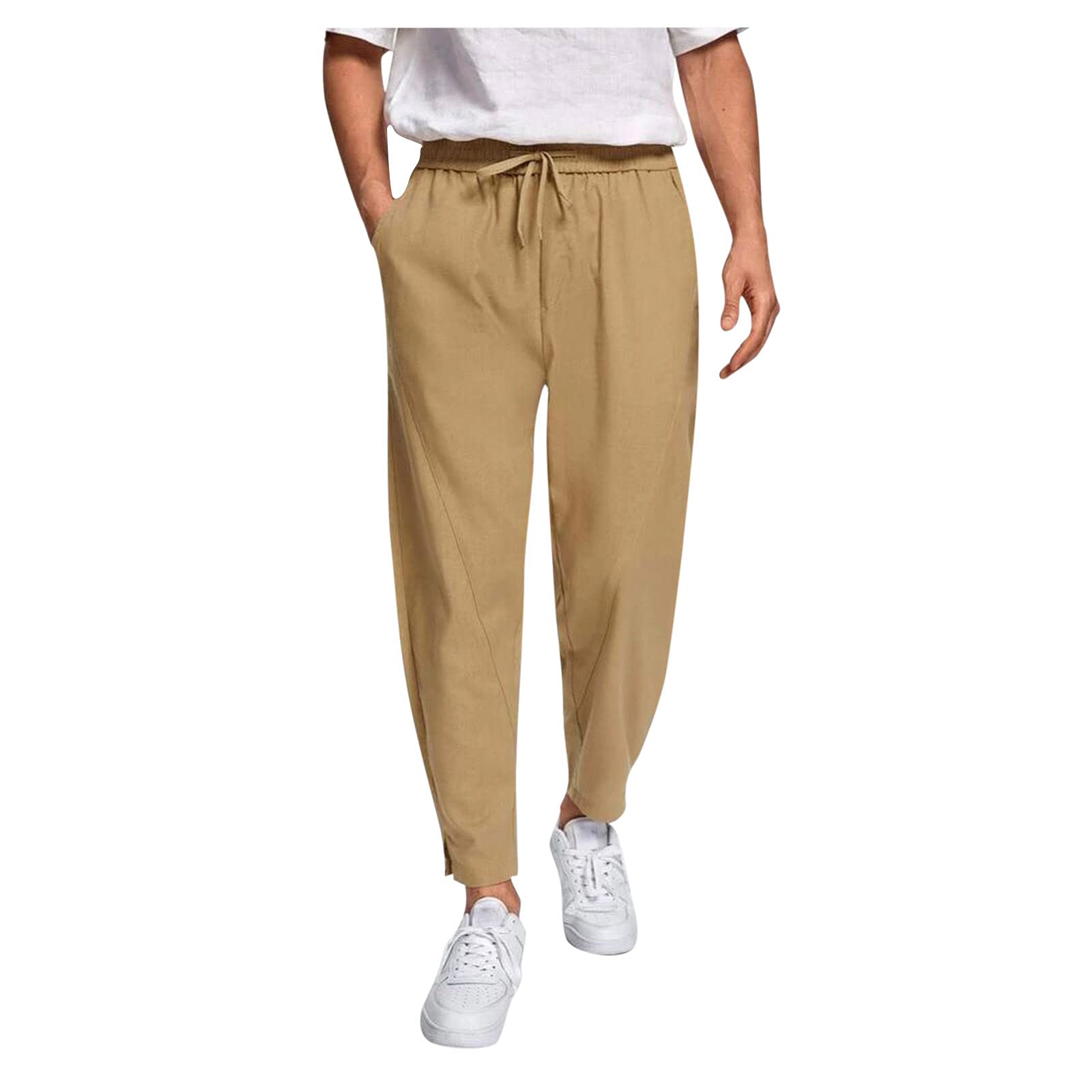YXWLLN Men's Loose Fit Casual Pants - Breathable Linen Cotton Blend Trousers with Drawstring Waist for Autumn | Comfortable Streetwear & Lounge Pants for Home, Work & Outdoor Activities