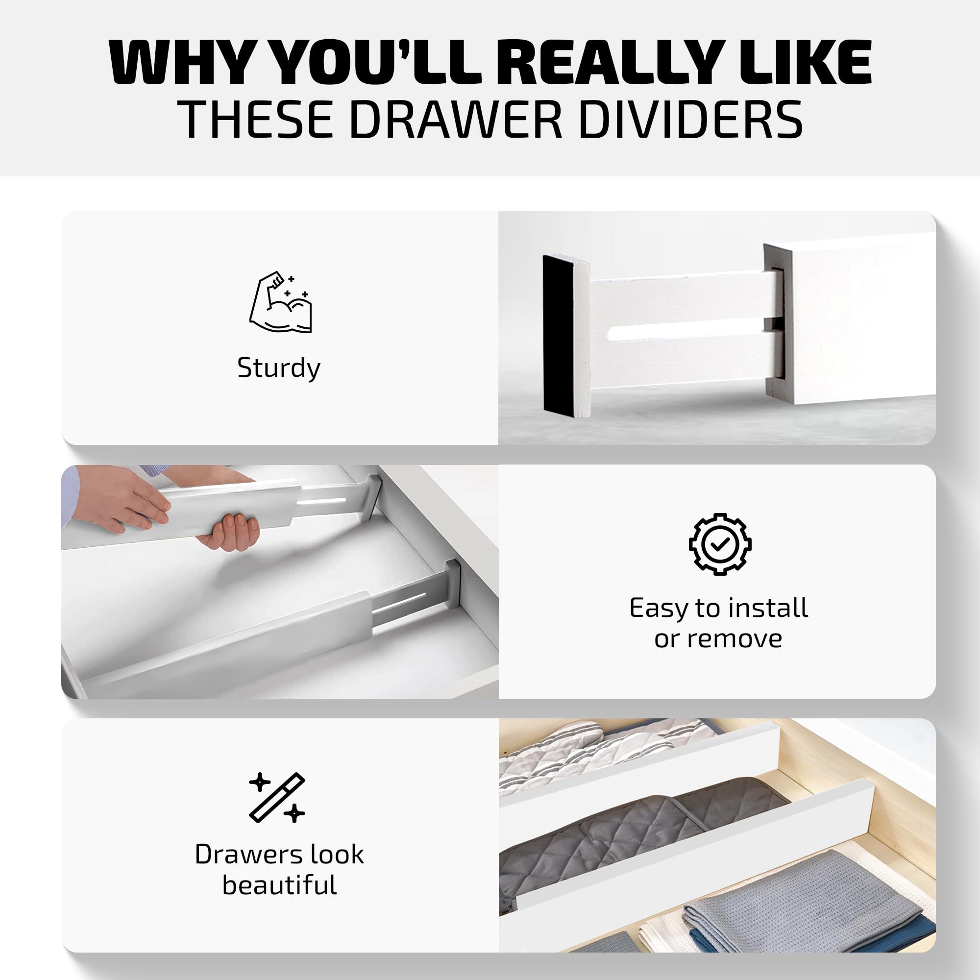 4 Pack Bamboo Drawer Dividers - 2.6