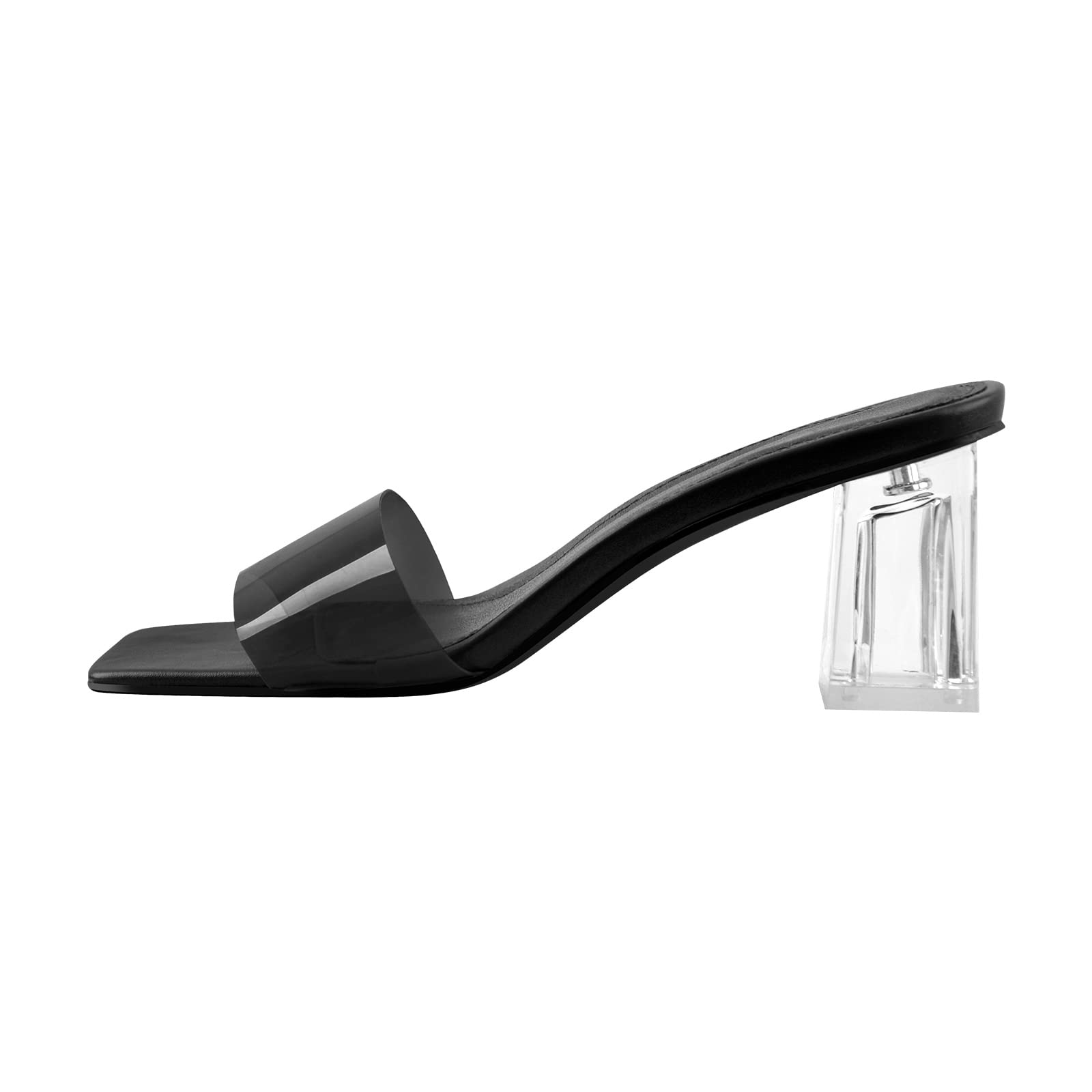 Dollskiss Women's Clear Chunky Heel Mule Sandals - Square Open Toe Slip-On Slides for Casual Wear, Party & Summer Outfits