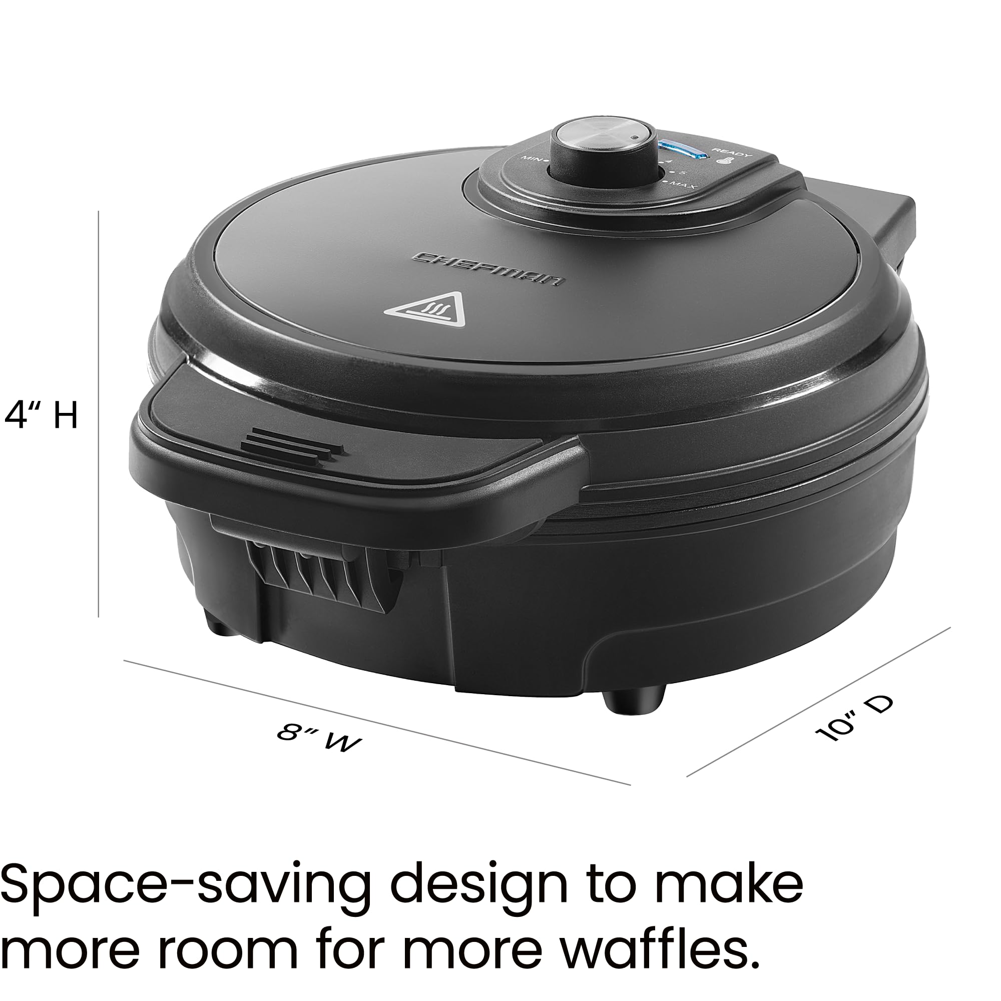 Chefman Anti-Overflow Belgian Waffle Maker with Shade Selector & Temperature Control - Nonstick Round Plates, Cool-Touch Handle, Measuring Cup - Black Stainless Steel - Perfect for Breakfast, Brunch & Family Gatherings