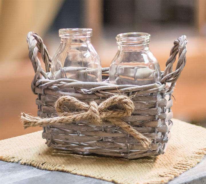 2 Pack Glass Bottles with Willow Basket - Perfect for Home Decor, Wedding Centerpieces, and DIY Craft Projects