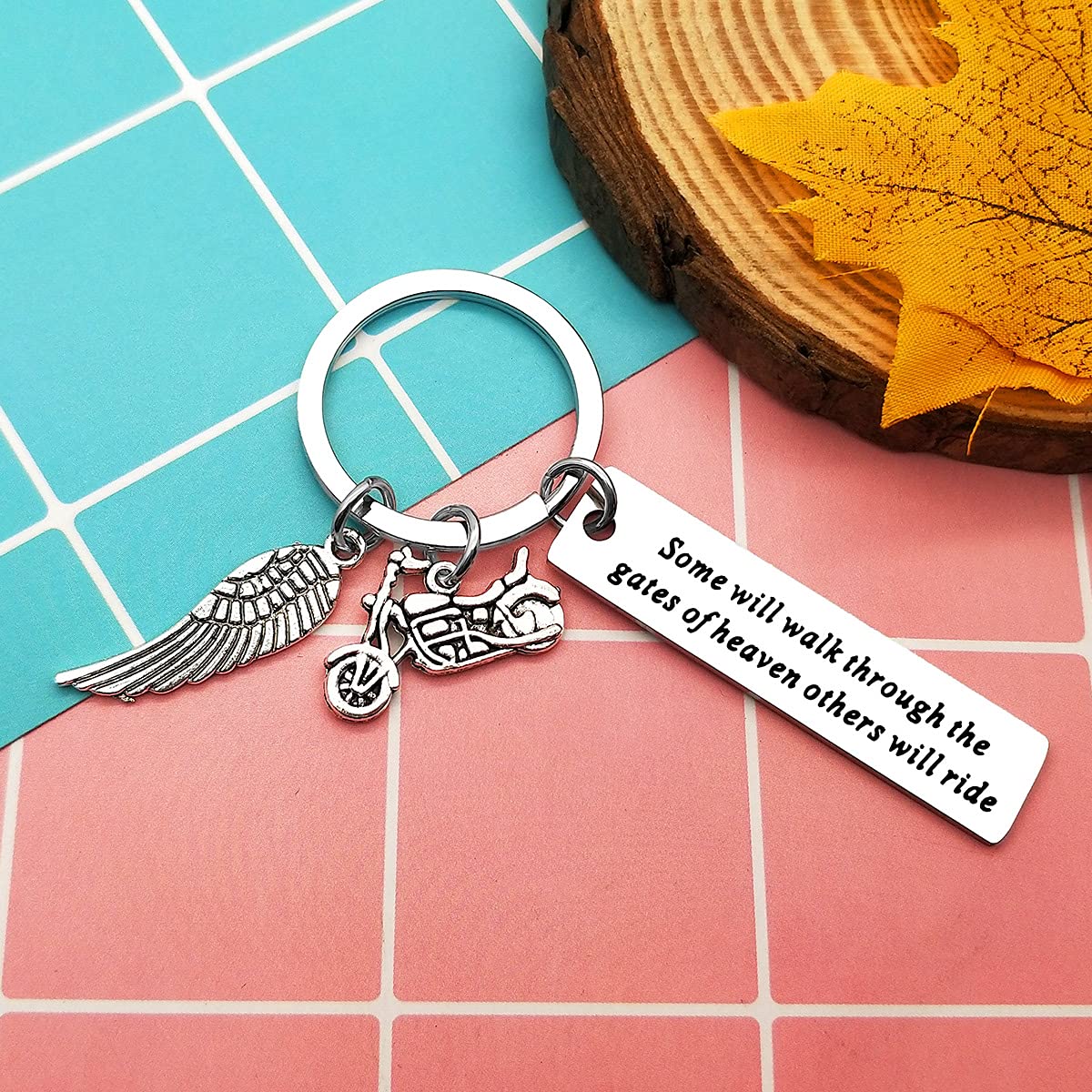 Motorcycle Memorial Keychain Gift for Dad, Brother, Husband - Sympathy Jewelry for Riders