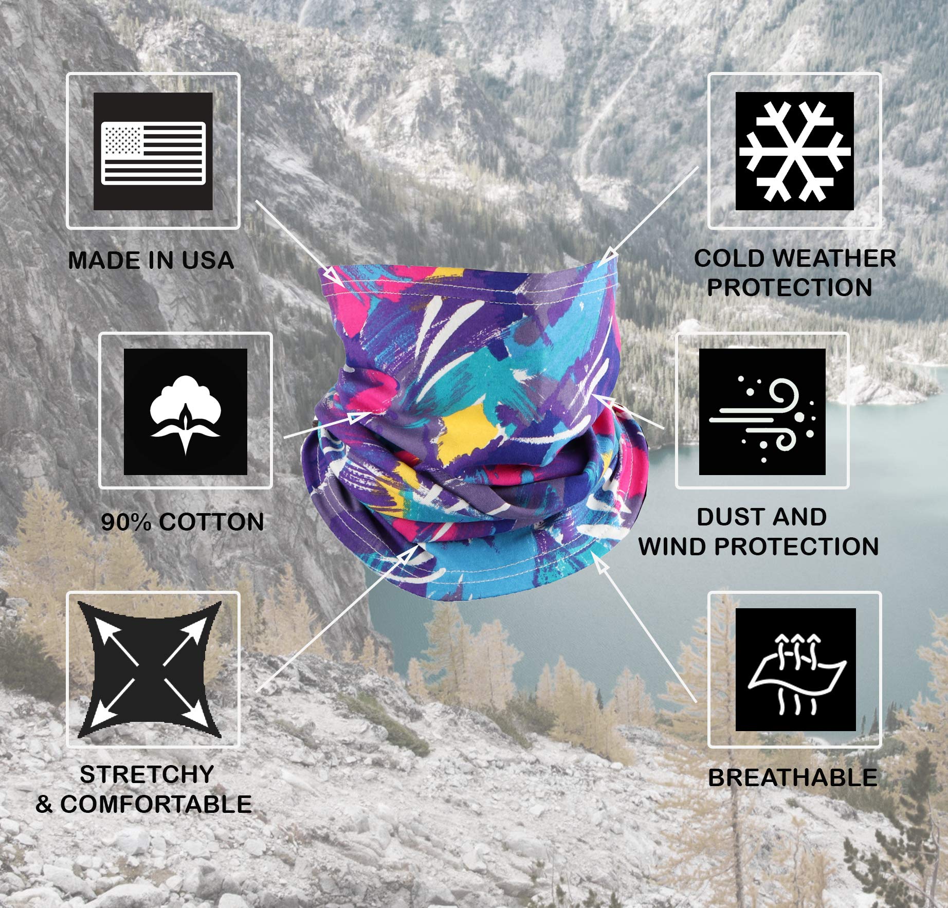 Breathable Cotton Face Mask Bandana & Neck Gaiter - Made in USA | UV Protection for Outdoor Activities, Hiking, Cycling & Travel