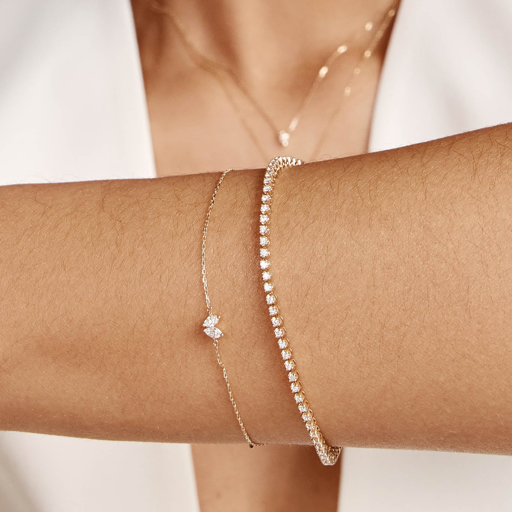 10k Gold Lab-Grown Diamond Double Marquise Bracelet - Elegant & Ethical Jewelry for Weddings, Anniversaries & Special Occasions