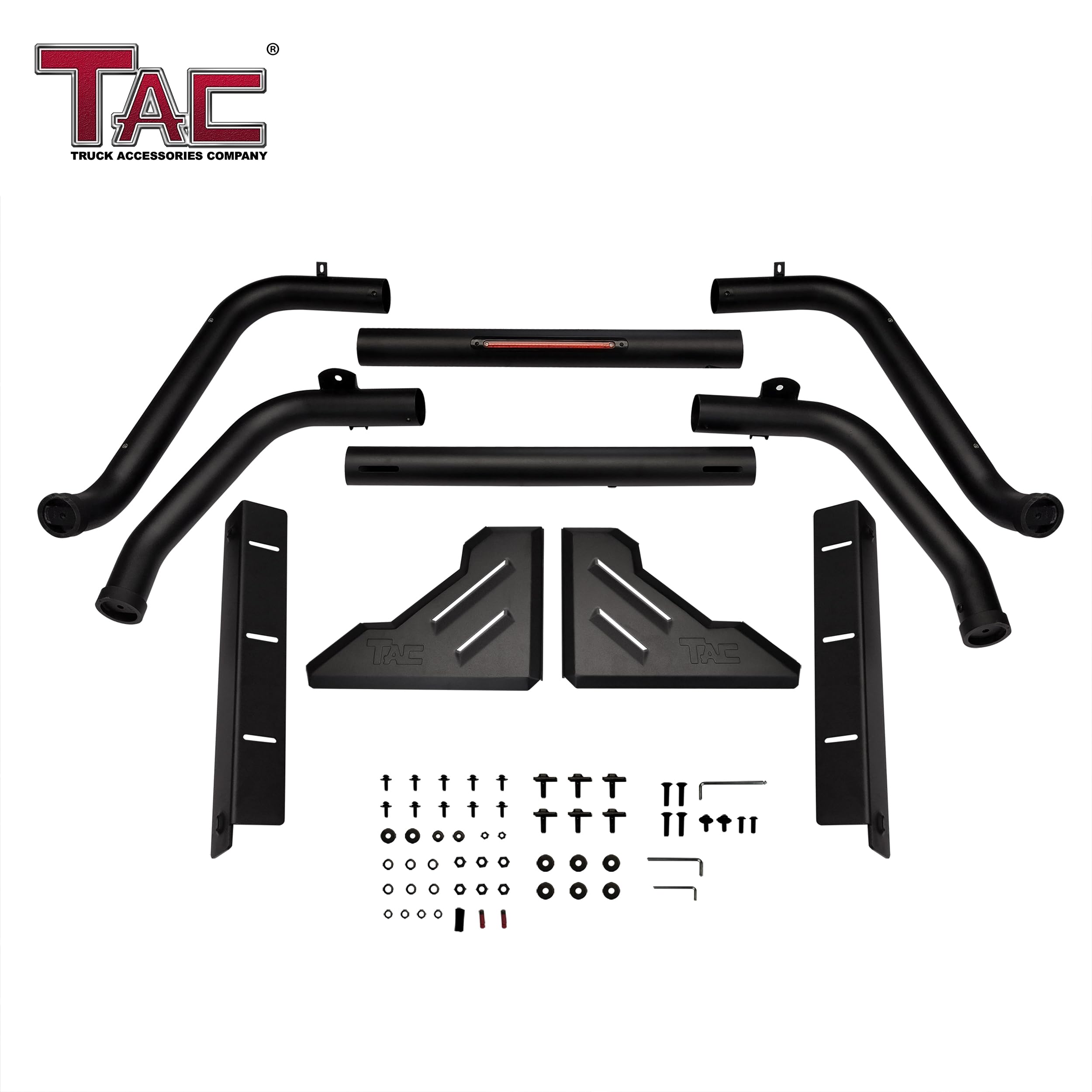 TAC T1 Roll Bar Sport Bar for 2002-2024 RAM 1500 & 2003-2024 RAM 2500/3500 Pickup Trucks | Heavy Duty Carbon Steel Construction | Matte Black Finish | Integrated LED Brake Light (Includes Mounting Plate) - Perfect for Off-Roading, Truck Customization & Enhanced Safety