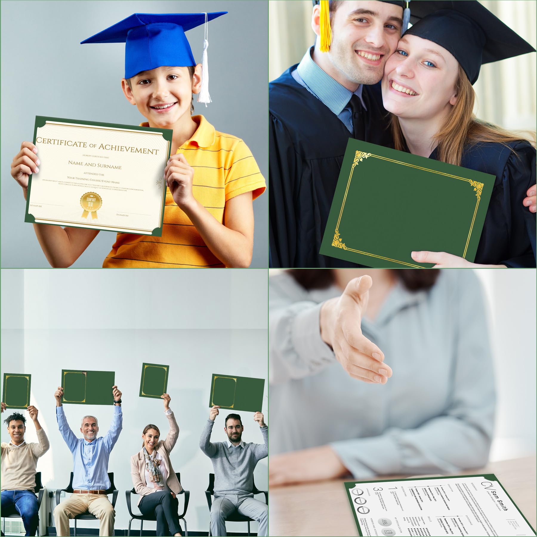 HAUTOCO 50 Pack Green Diploma Certificate Holders with Gold Foil Border - Letter Size 8.5x11 Cardstock Document Covers for Awards, Graduation & Professional Use - Perfect for School, Office & Special Events