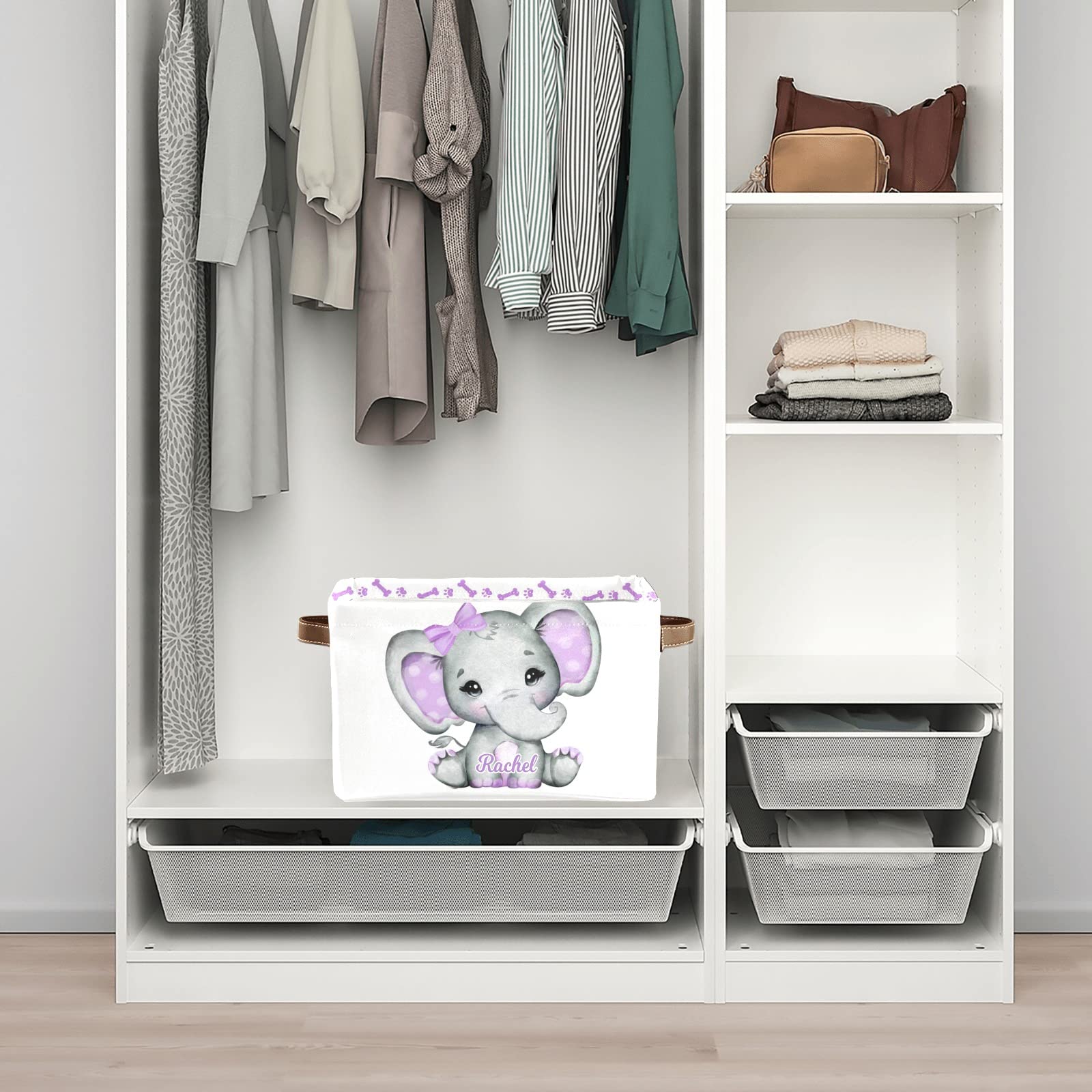 Purple Elephant Dog Paw Personalized Storage Bins - Durable Cube Organizer with Handles for Shelves, Wardrobe & Nursery - Perfect for Toy Organization & Home Decor (1 Pack)