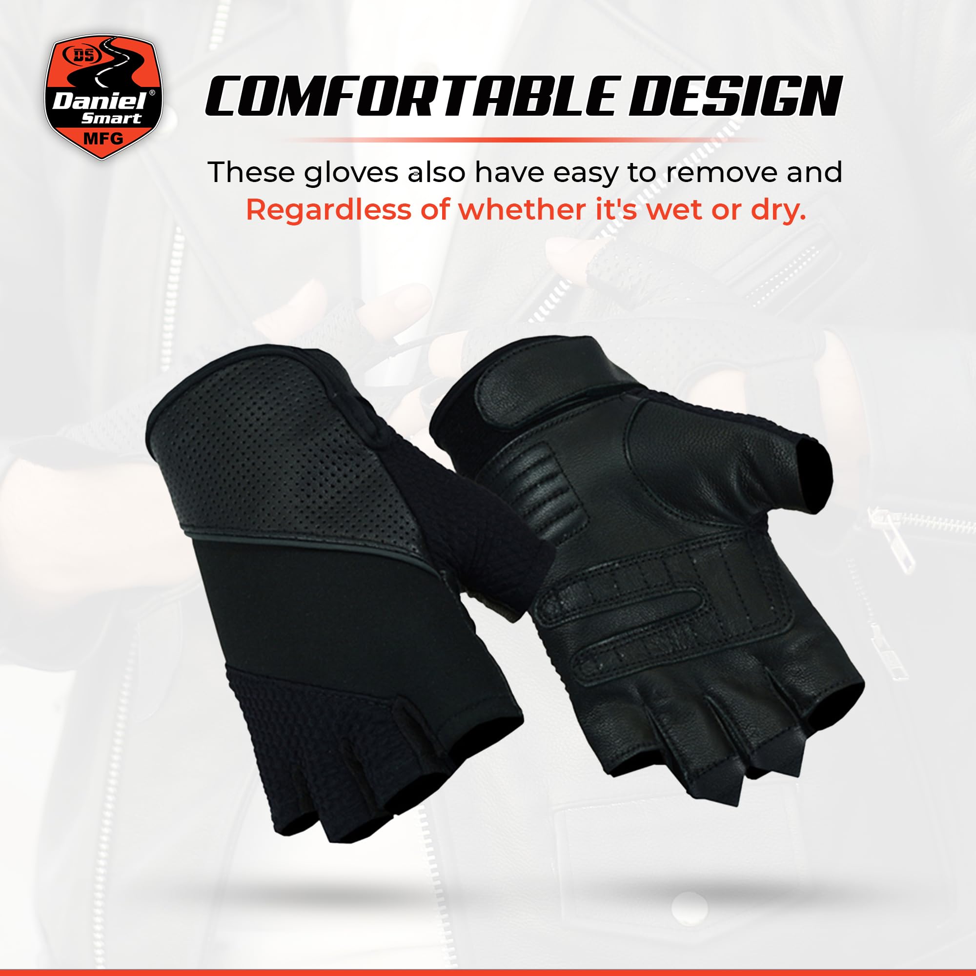 Daniel Smart Men's Textile & Leather Fingerless Motorcycle Gloves with Reflective Piping & Gel Palm - Biker Gear for Riding, Cycling & Outdoor Activities
