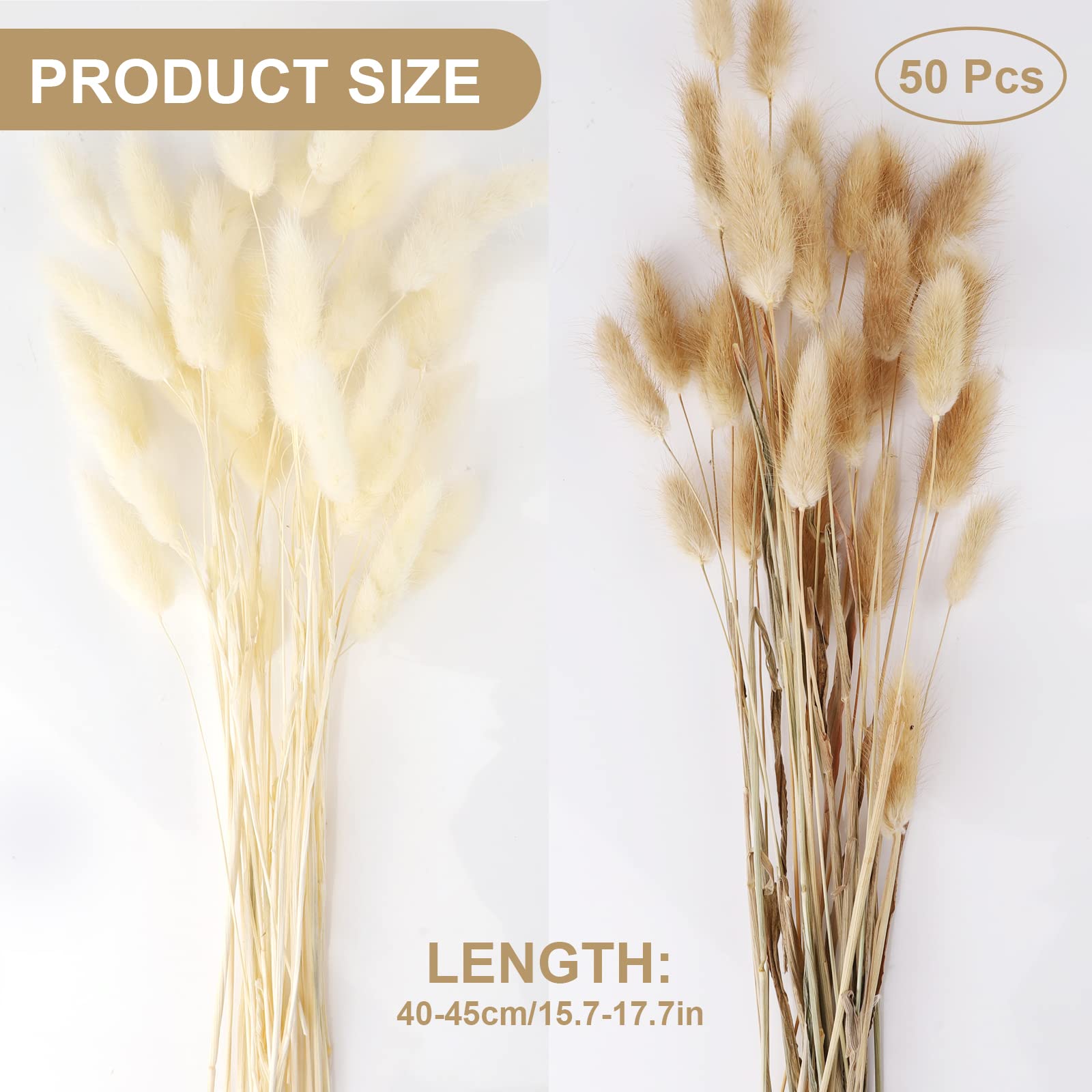 50 Pcs 17.7 Inches White & Pink Artificial Lagurus Bunny Tails Grass - Dried Pampas Grass Bouquet for Boho Home Decor, Wedding Centerpieces, Table & Bedroom Decoration - Fluffy Rabbit Tail Flowers for Rustic & Farmhouse Style