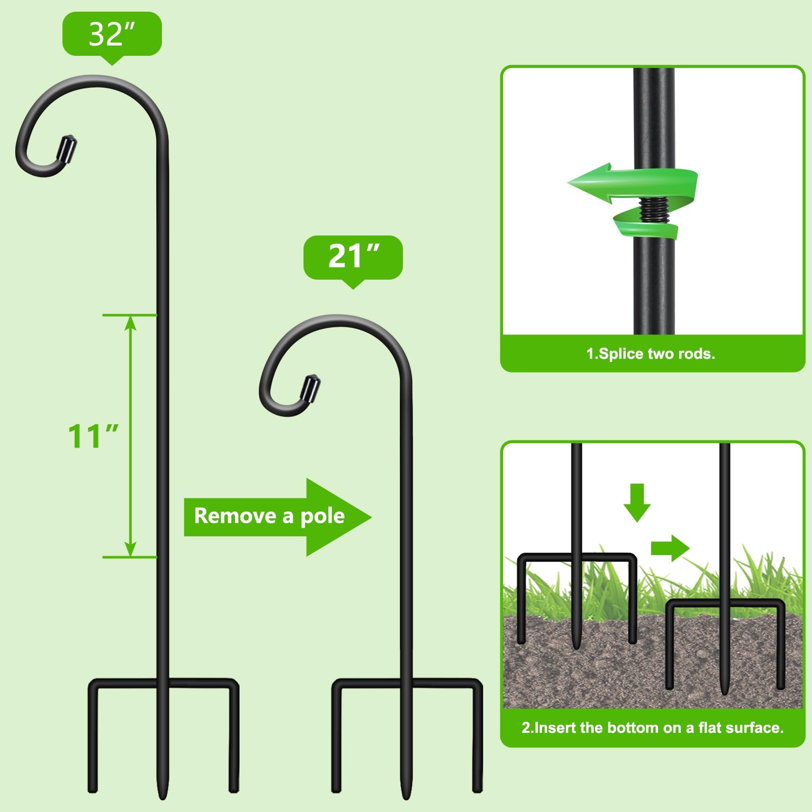 FEED GARDEN 32 Inch Adjustable Shepherd Hooks for Outdoor Decor - 4 Pack Hanging Hooks for Lanterns, Plants, Bird Feeders & Solar Lights - Perfect for Garden, Patio, Wedding & Mason Jar Decorations