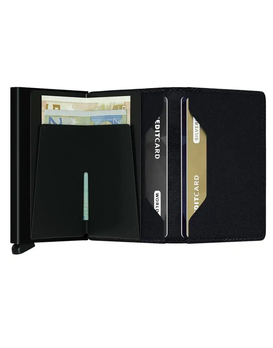 Secrid Slim Wallet - RFID Blocking Minimalist Leather Wallet for Men & Women | Crisple Black | Perfect for Travel, Everyday Carry & Business Use