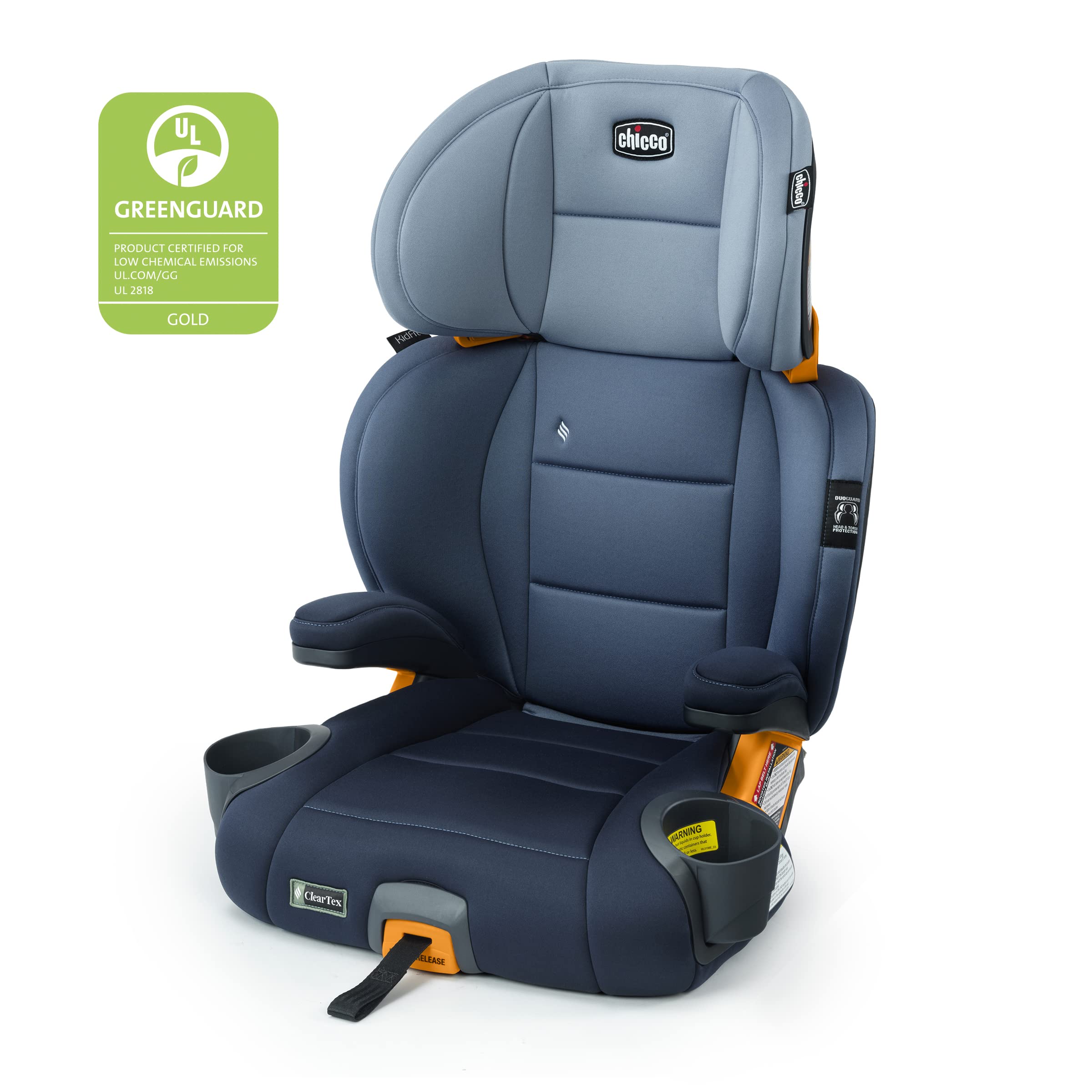 Chicco KidFit ClearTex Plus 2-in-1 Booster Car Seat for Kids 4+ Years (40-100 lbs) - Backless & High Back Convertible - Reef Navy Design - Safe Travel for School & Road Trips