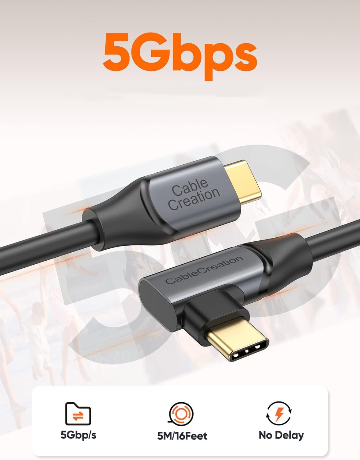 CableCreation 16FT USB C to C VR Link Cable - 5Gbps High-Speed for Meta Quest Pro/Quest 2/Pico 4 & VR Headsets - 5M PC Gaming Accessories for Immersive VR Gaming & PC Connectivity