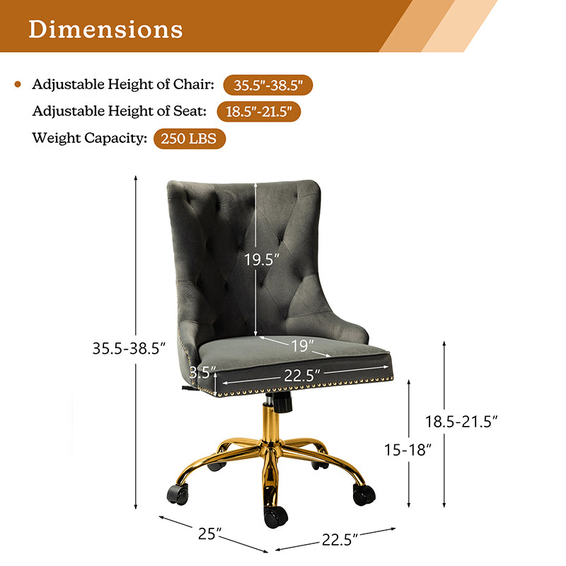 Adega Velvet Adjustable Office Chair - Ergonomic Desk Chair with Lumbar Support for Home Office, Gaming & Workspace - Comfortable Swivel Computer Chair for Long Hours Sitting