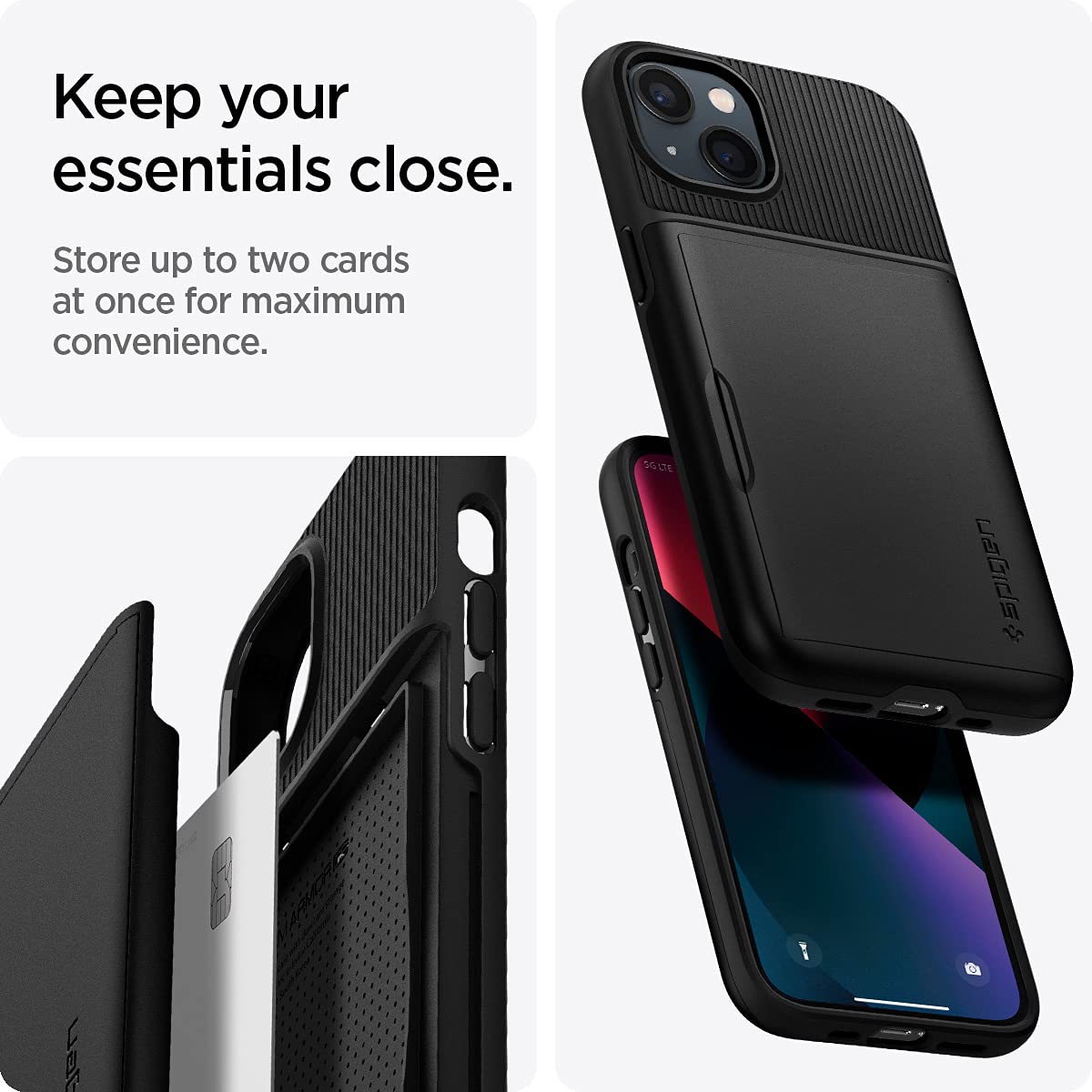 Spigen Slim Armor CS iPhone 13 Case (2021) - Protective & Slim Design with Card Slot | Perfect for Everyday Use & Travel | Black