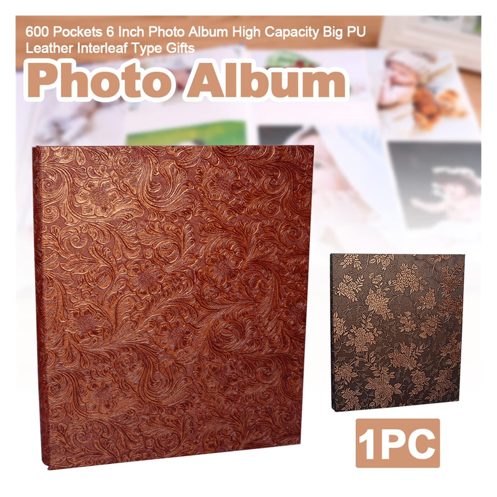 DIY 6 Inch PU Leather Photo Album - 600 Pockets Large Capacity for Family Travel, Baby Photos & Home Decoration | Perfect Gift for Weddings, Anniversaries & Memory Keeping (Noir)