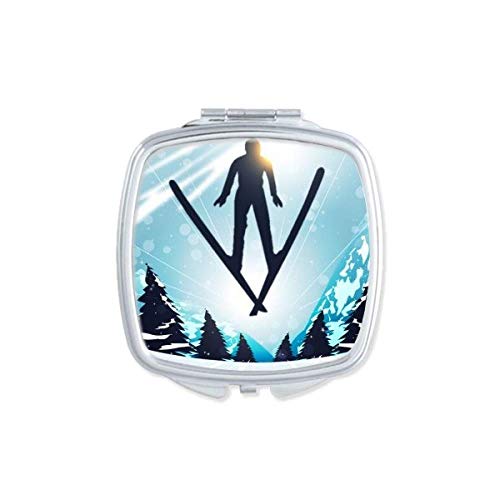 DIYthinker Winter Sports Skiing Tree Watercolor Design Portable Compact Double-Sided Pocket Mirror - Perfect for Makeup, Travel, and Outdoor Adventures