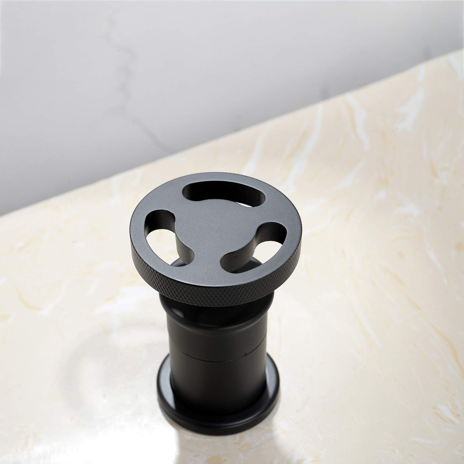 Industrial Style Black Brass Widespread Bathroom Faucet - Double Handle 3 Hole Deck Mounted Sink Mixer Tap with Hot/Cold Water - Perfect for Modern Vanity & Lavatory (Home, Hotel, Restaurant Use)