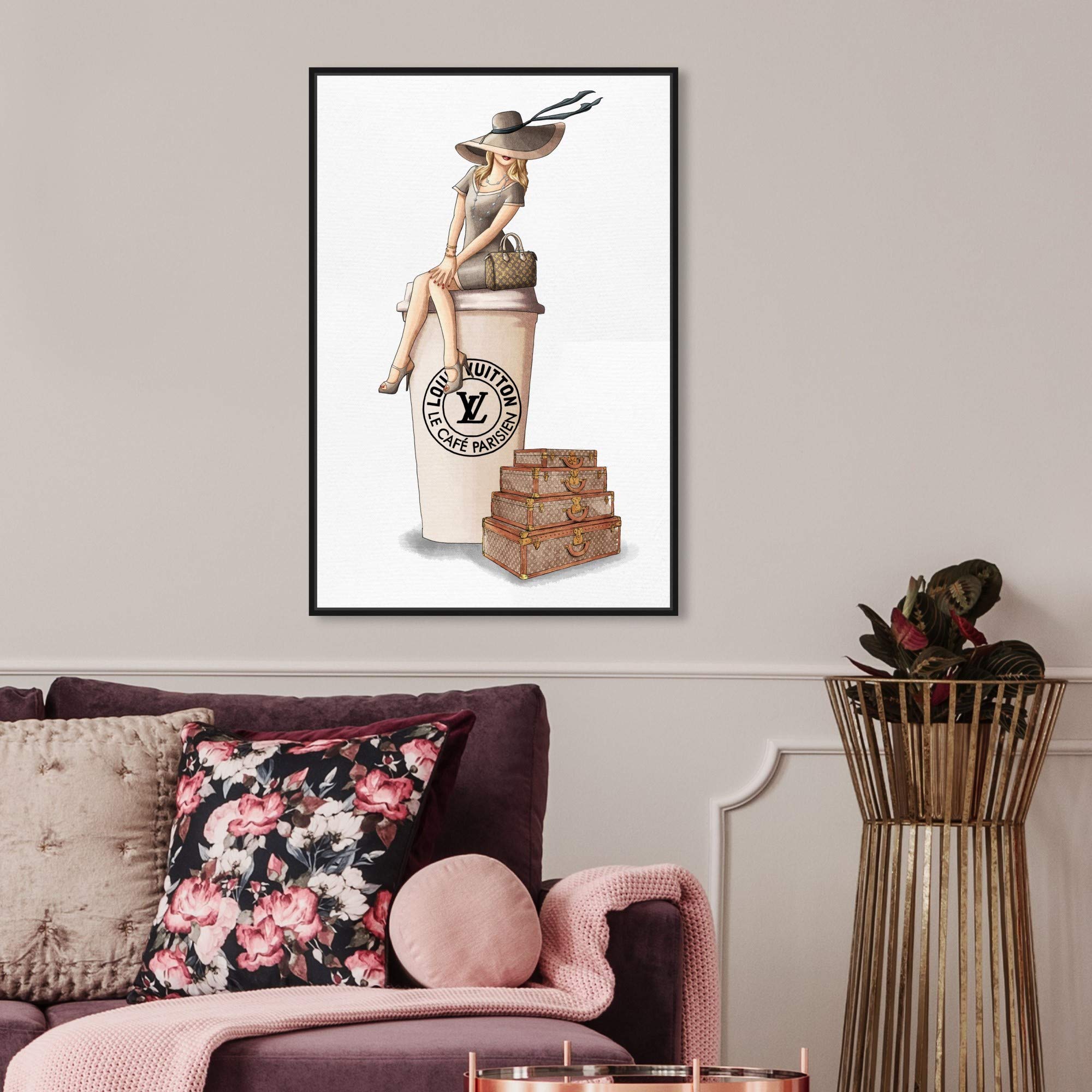 Oliver Gal Artist Co. 'Cafe au Lait Paris' Fashion Wall Art - 20x30 Inch Framed Canvas Print in Brown - Handbags & Glam Home Decor for Living Room, Bedroom or Office