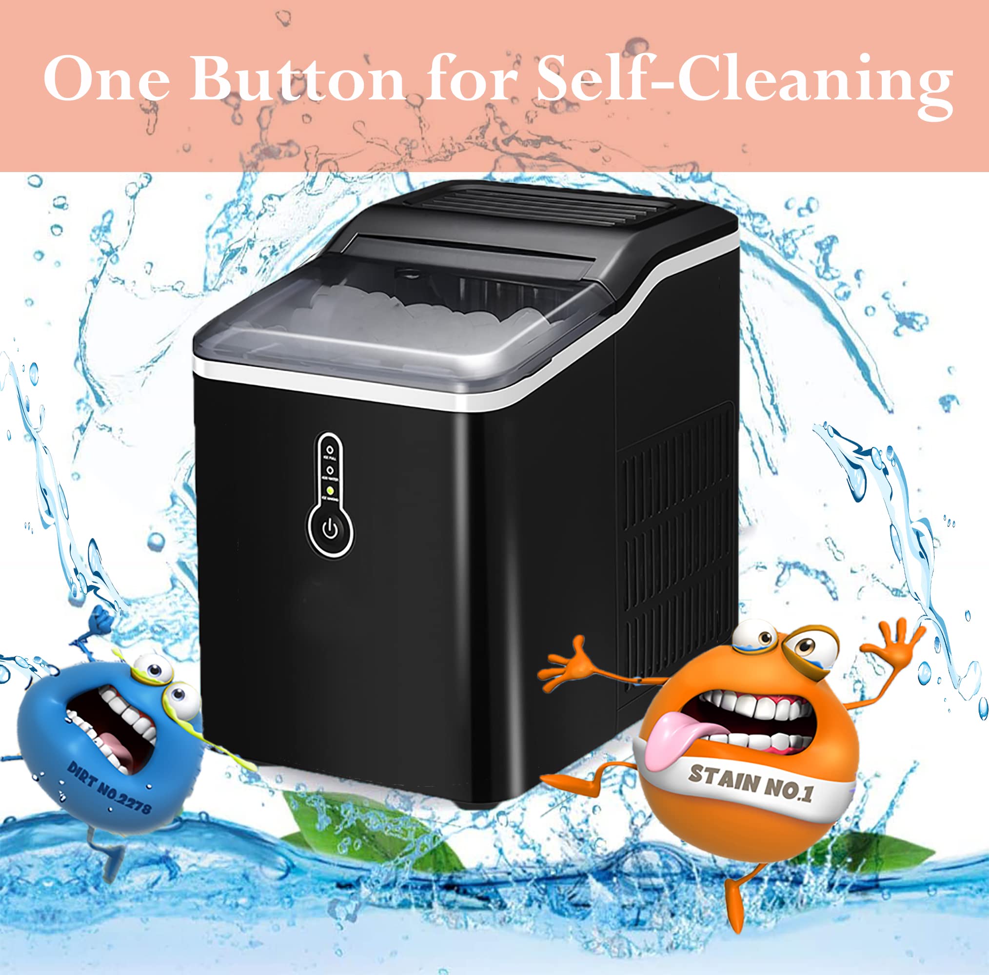 26lbs Portable Ice Maker Machine - Self-Cleaning Countertop Ice Maker with 1.5L Capacity, Makes 9 Cubes in 8 Minutes - Compact Electric Ice Machine with Scoop & Basket for Home, Office, Camping, RV, Parties (Black)