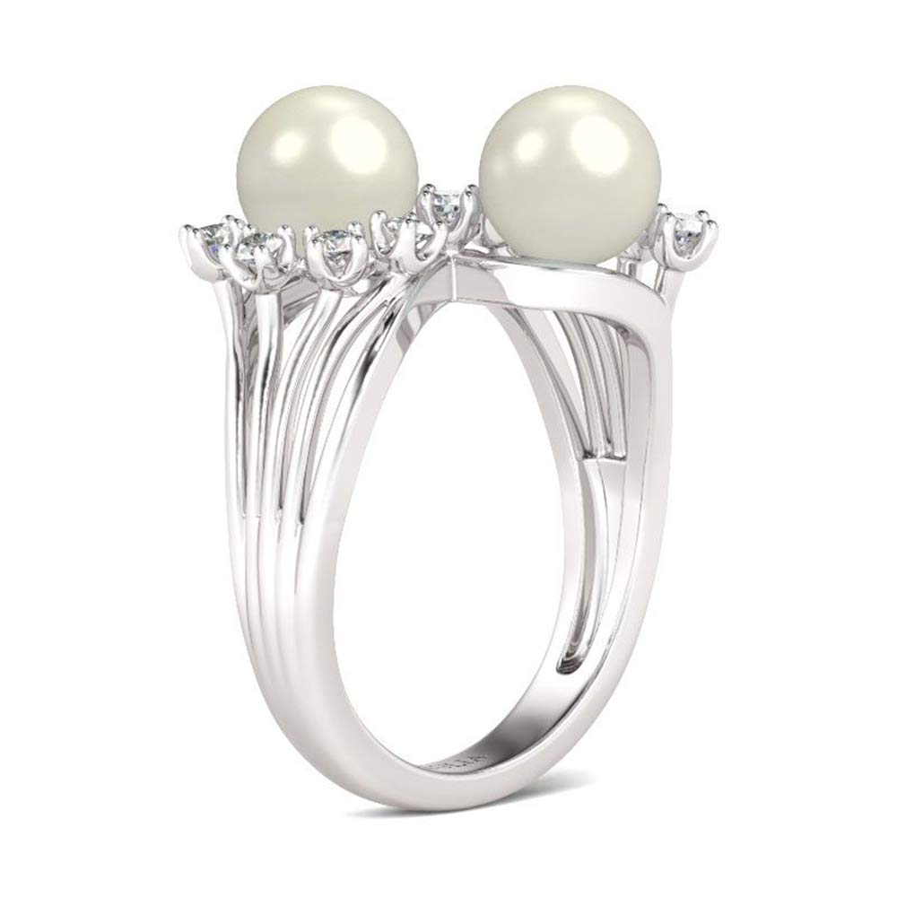 Jeulia Sterling Silver Bypass Faux Pearl Ring for Women - Elegant Bridal, Anniversary & Birthday Gift with Jewelry Box | Perfect for Weddings, Engagements & Special Occasions