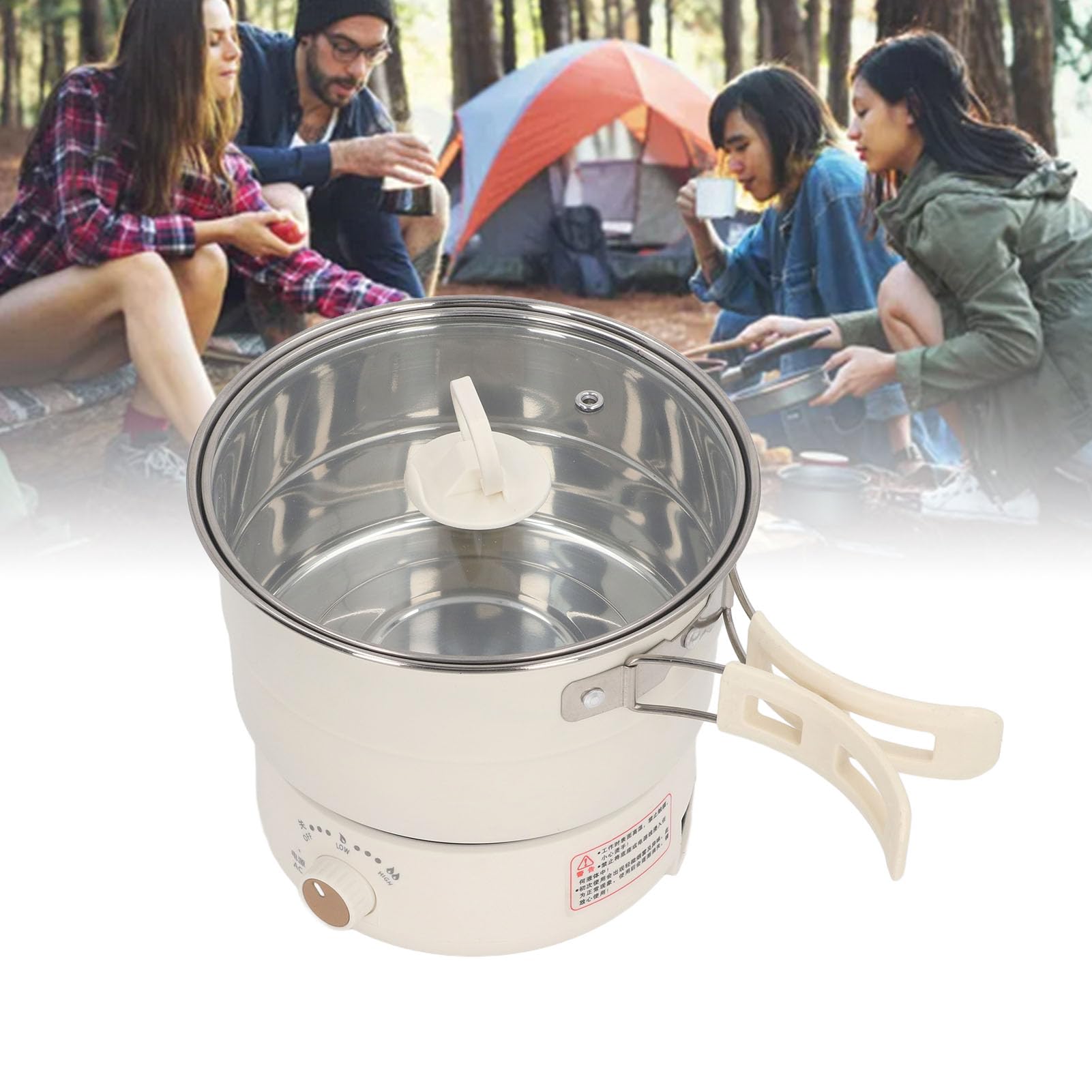 500W 1.6L Multifunctional Electric Cooker - Mini Portable Ramen Noodle Cooker with Foldable Handle, Electric Cooking Pot for Steak, Eggs & Stir-Fry | Perfect for Dorm, Office, Camping & Small Kitchen Use