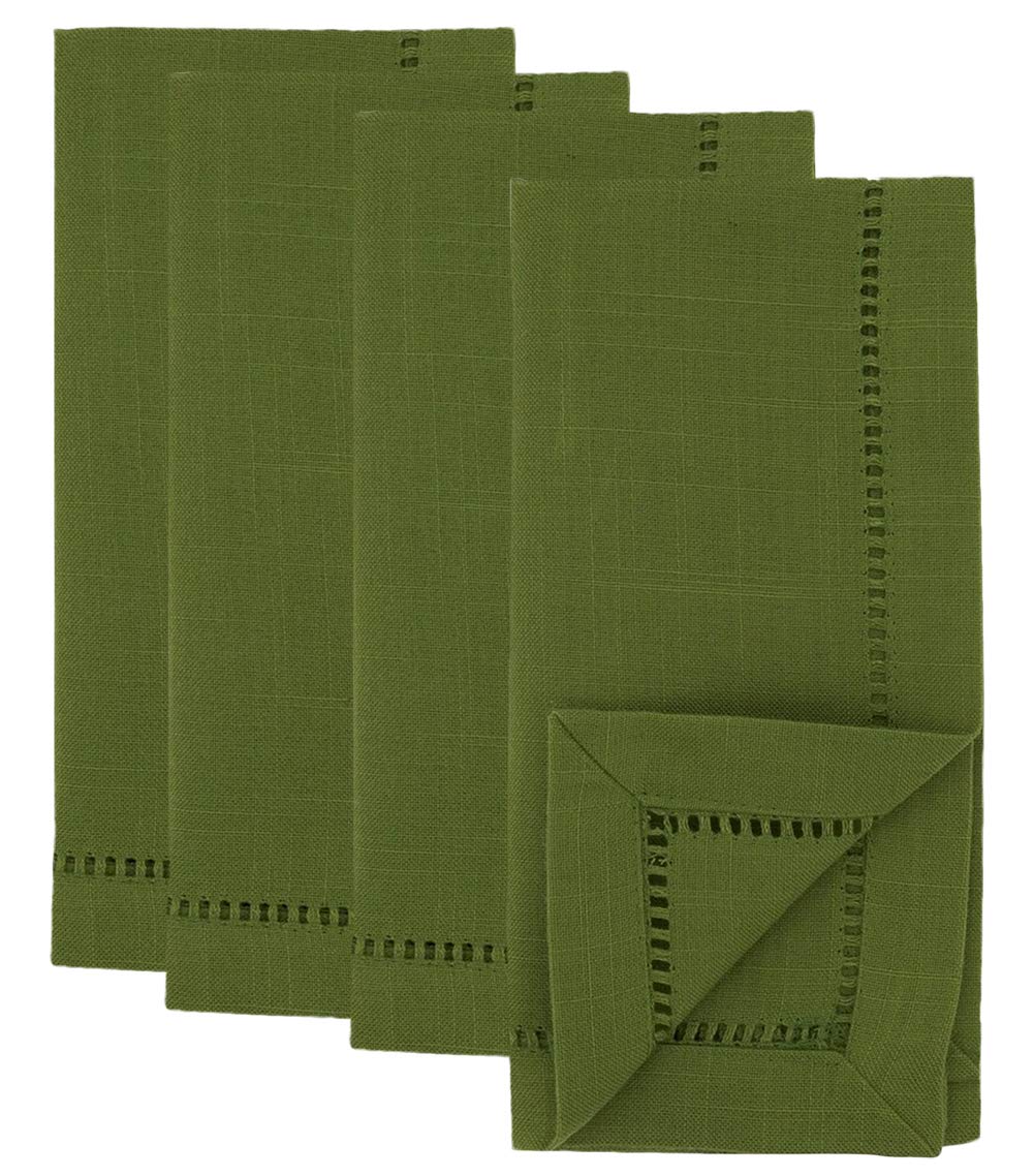 Fennco Styles Classic Hemstitch Design 20 Inch Square Table Dinner Napkins, Set of 4 – Kiwi Green Cotton Linen for Home Décor, Dining Table, Banquets, Holidays & Special Occasions | Perfect for Weddings, Parties, and Everyday Elegant Dining