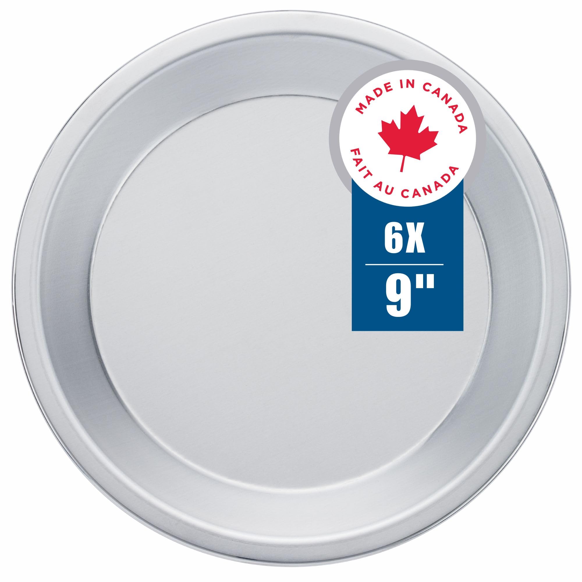 Norjac 9 Inch Round Aluminum Pie Pan Set - 6 Pack of 1.25 Inch Deep Rust-Free Baking Pans for Oven - Durable Canadian-Made Pie Dishes for Baking Apple, Pumpkin & Cherry Pies