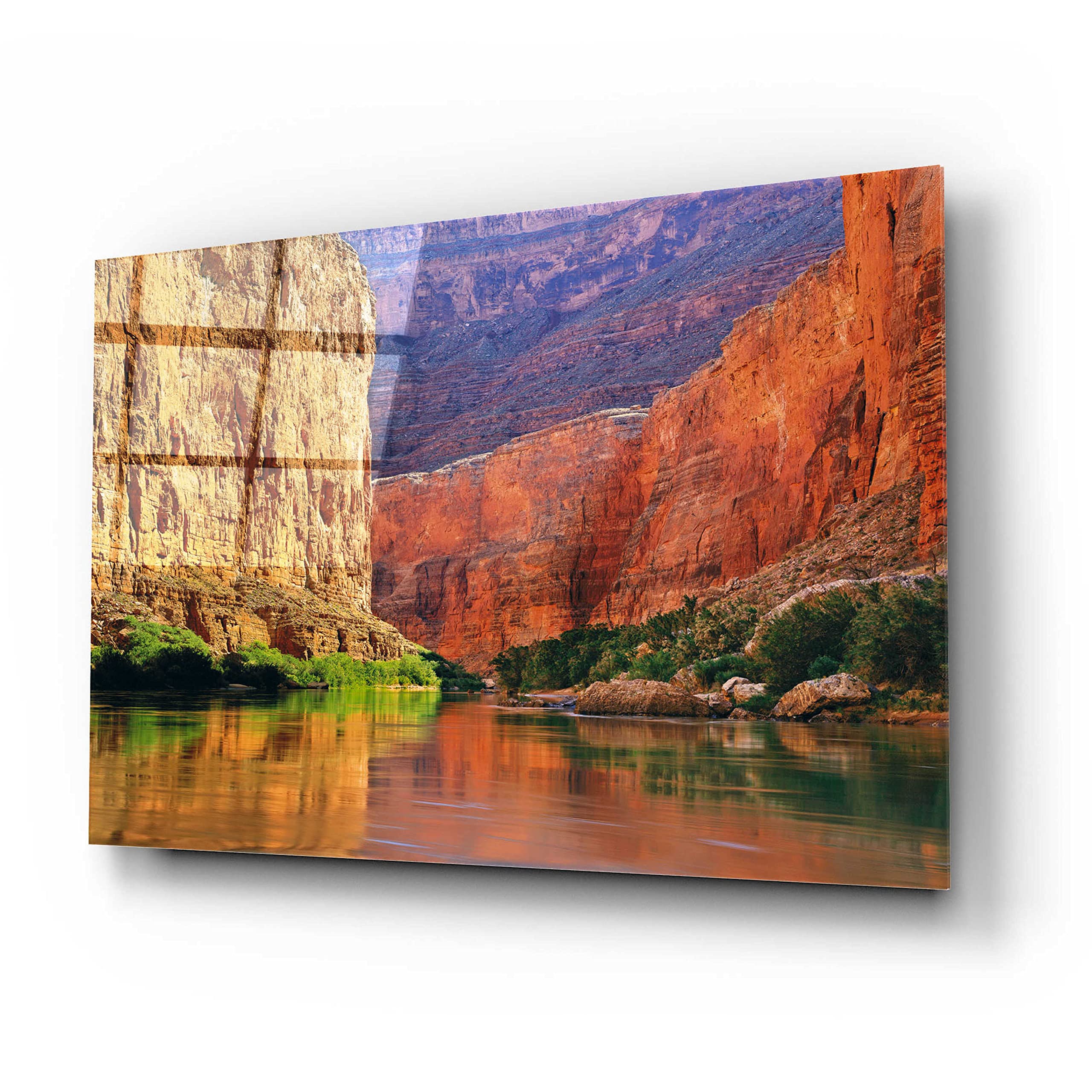 Epic 'Red Wall Gorge' Acrylic Glass Wall Art by John Gavrilis - 24x16 Inches Modern Abstract Painting for Living Room, Bedroom & Office Decor