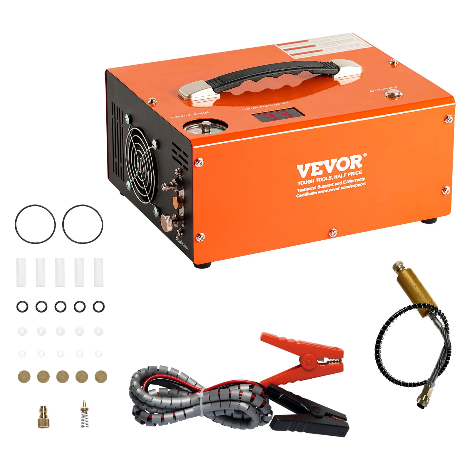 VEVOR 4500PSI PCP Air Compressor - Portable High Pressure Air Pump for Paintball Tanks, Air Rifles & Scuba Diving - Built-in Converter, Auto-Stop, Oil-Free, DC12V/AC120V - Perfect for Hunting, Shooting Sports & Underwater Adventures