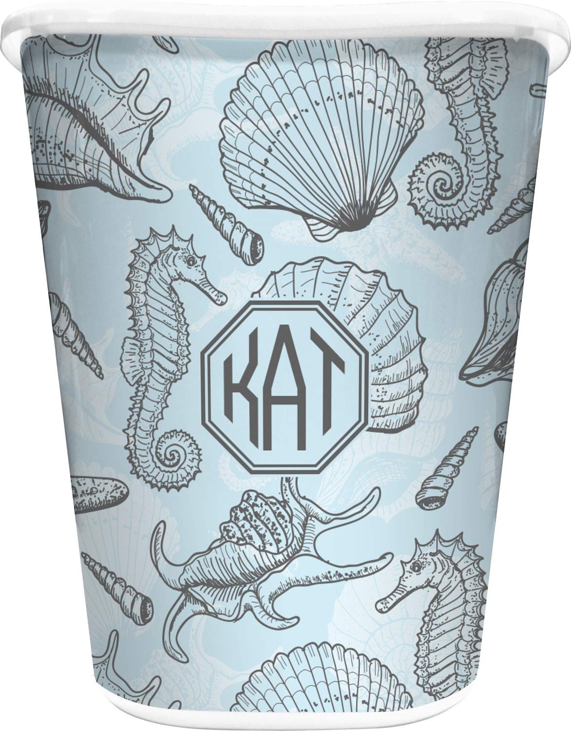 Personalized Blue Seashell Waste Bin - Double Sided for Beach Decor