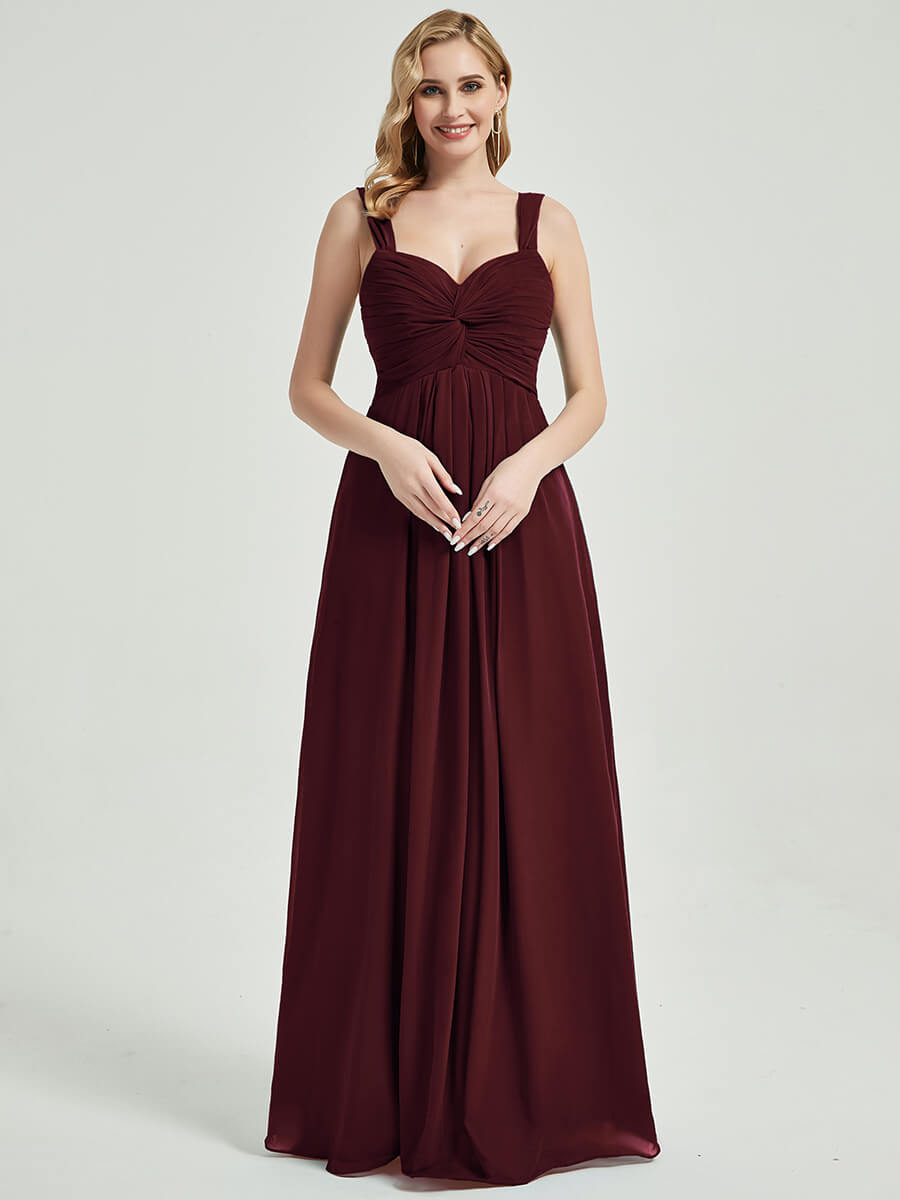 Elegant Burgundy Sweetheart Neckline A-Line Maxi Chiffon Bridesmaid Dress - Perfect for Weddings, Formal Events & Special Occasions
