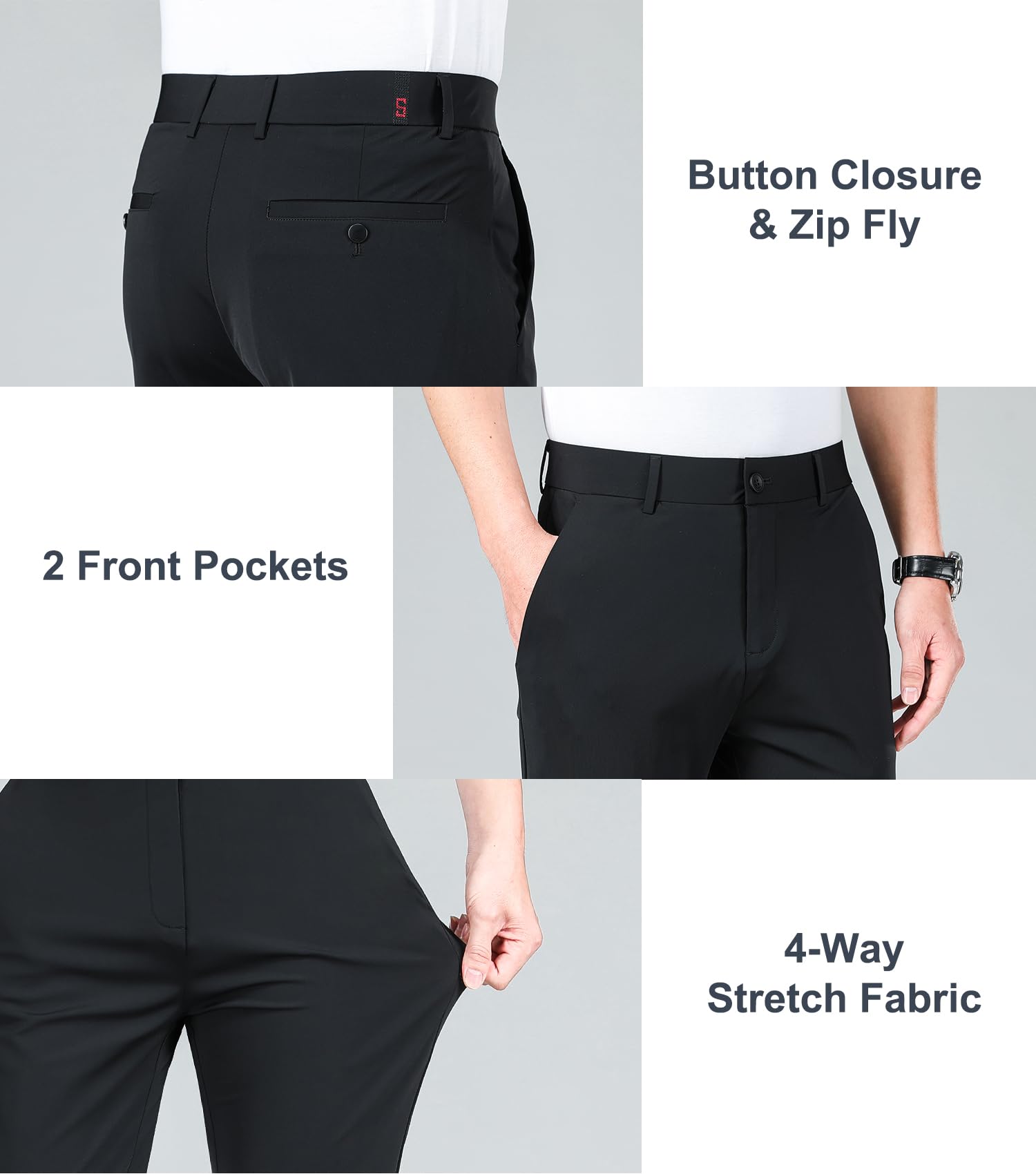 LUSHENUNI Men's Slim Fit Stretch Golf Pants - Breathable Ice Silk Dress Pants with Adjustable Waistband for Golfing, Office & Casual Wear