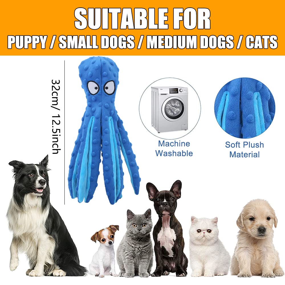 **Durable Squeaky Octopus Dog Toy - Soft Plush Chew-Proof Puppy Toy for Small & Medium Dogs - Blue Interactive Play for Boredom Relief & Training**
