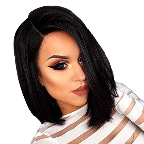 Brazilian Straight Short Wig for Women - Side Parted Fashion Front Wig with Keratin Hair - Perfect for Daily Wear, Cosplay & Special Occasions