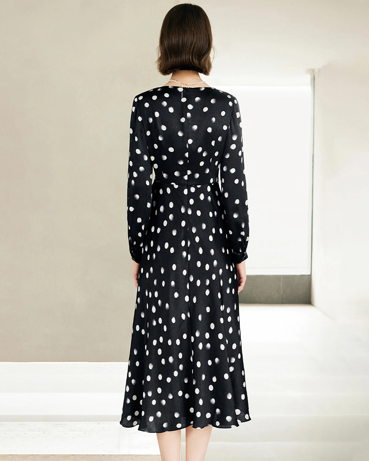 Elegant Polka Dot Belted Silk Dress for Women | Vintage-Inspired Flowy Midi Dress | Perfect for Weddings, Parties & Special Occasions