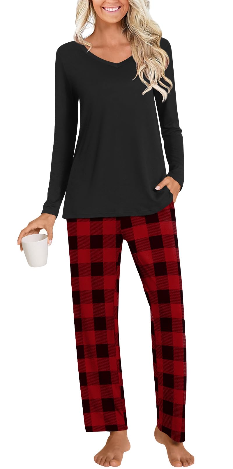 Anymiss Women's Long Sleeve Pajama Sets - Soft Winter & Spring Sleepwear with Pockets, Comfy Lounge PJS Sets (Sizes M-3XL) - Perfect for Cozy Nights, Relaxing at Home & Gift Giving