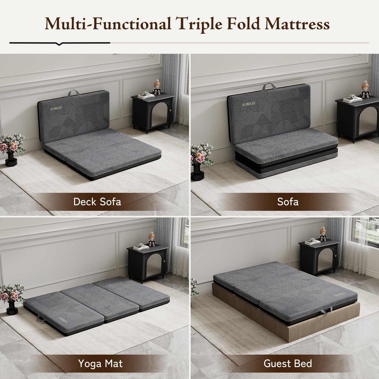 Tri-Fold Memory Foam Mattress Queen Size (78
