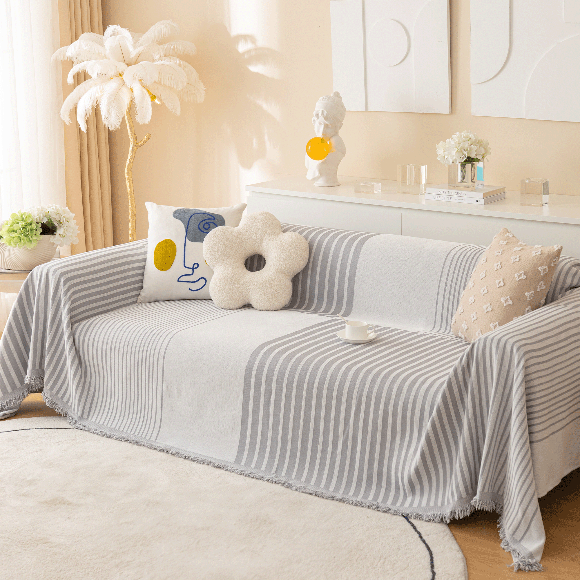 Heather Haze Sofa Cover - Stretchable Couch Slipcover for 3-Seater, Soft Microfiber Furniture Protector | Perfect for Living Room, Family Room & Pet-Friendly Homes