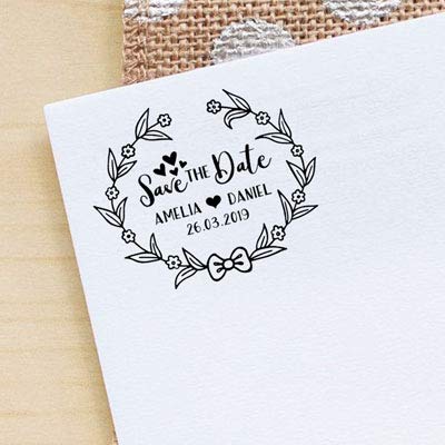 Custom Self-Inking Round Rubber Stamp - Personalized Floral Wreath Design for Save The Date, Wedding Invitations & DIY Crafts | Perfect Gift Idea for Brides & Stationery Lovers