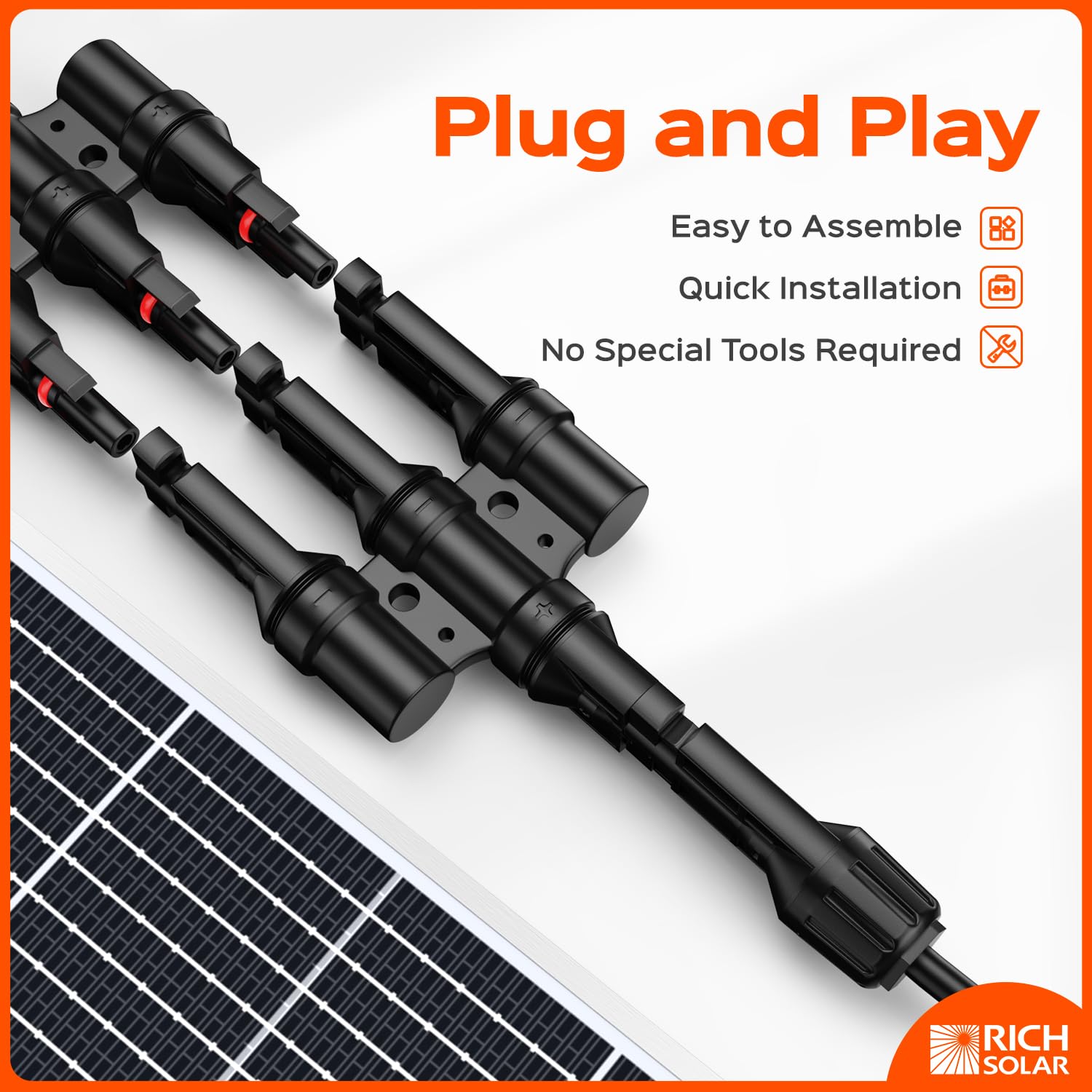 RICH SOLAR Solar Panel T Branch Connectors MMMF+FFFM for Parallel Connection - High Efficiency Solar Panel Wiring Kit for RV, Boat, Off-Grid Systems