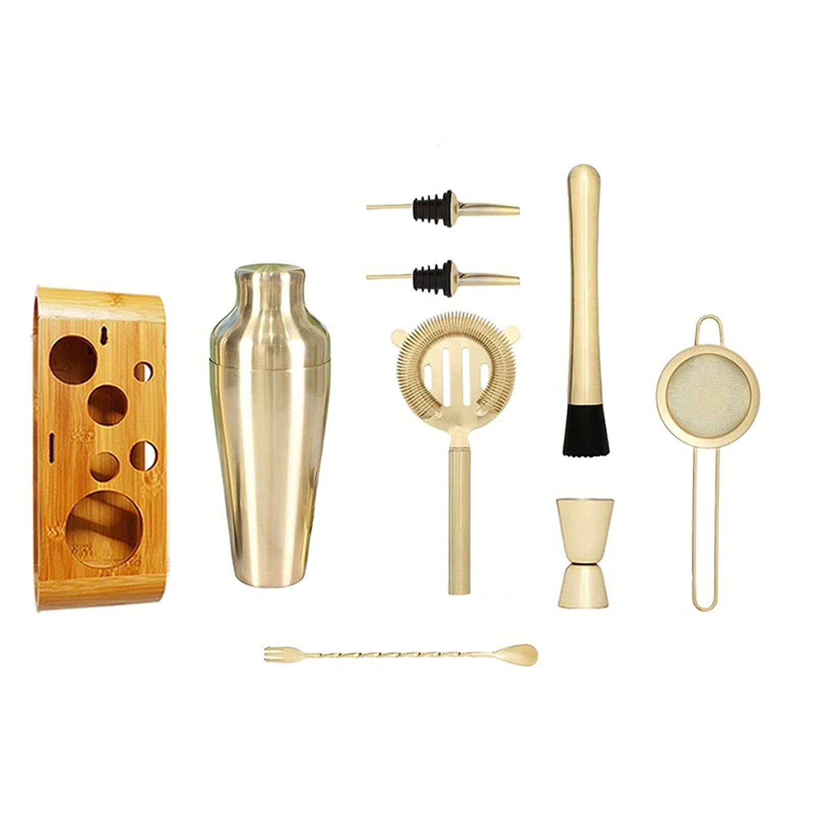 Premium 11-Piece Stainless Steel Cocktail Shaker Set - Matte Black & Gold Bartender Kit for Mixing Margaritas, Manhattans - Professional Bar Tools with Stand for Home Bars, Parties & Cocktail Making