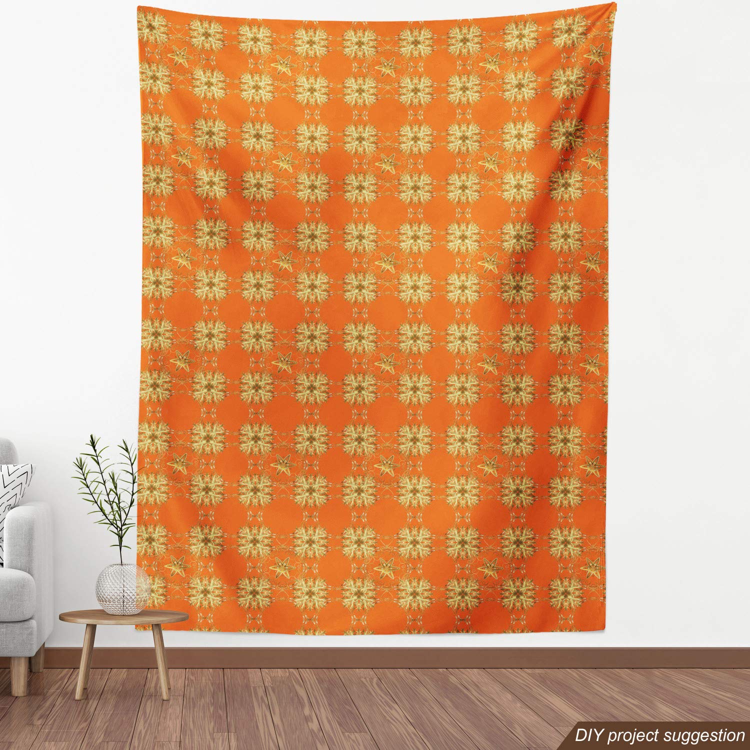 Ambesonne Yellow Damask Fabric - Eastern Abstract Pattern for Upholstery & Home Decor - 1 Yard