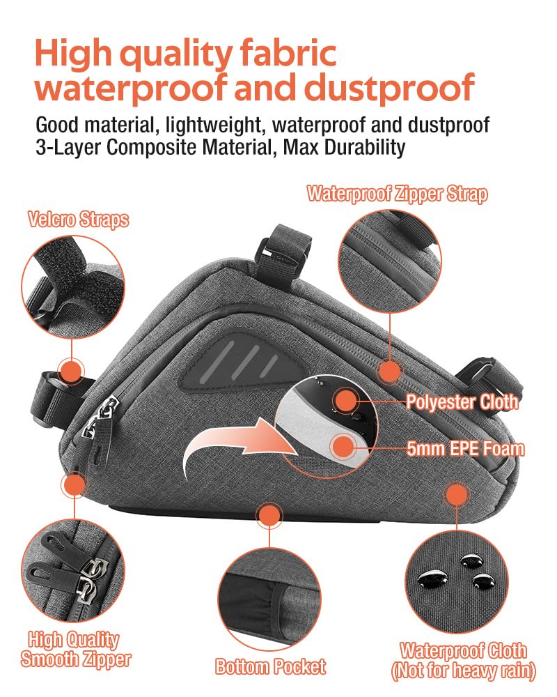 **Waterproof Bike Frame Bag - Durable Bicycle Triangle Storage Pouch with Strap-On Design for Mountain, Road & Commute Bikes - Perfect for Tools, Phone & Essentials on Outdoor Rides**