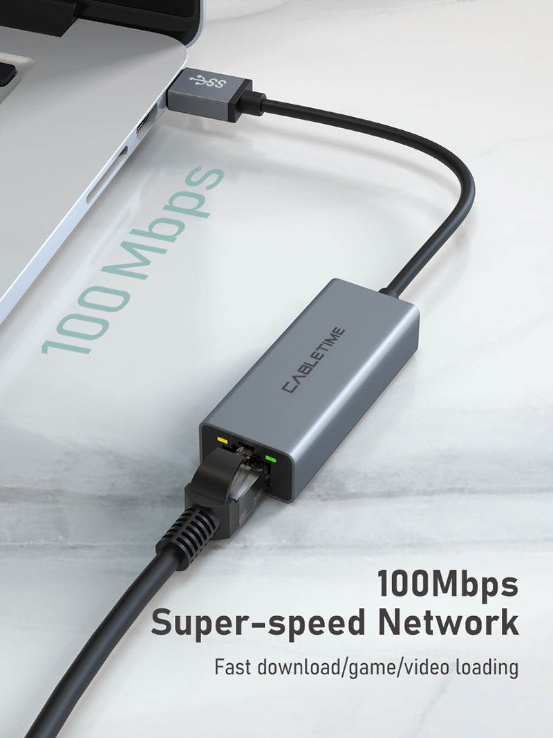USB 2.0 to RJ45 Ethernet Network Adapter - 100Mbps High Speed Wired Internet Connector for Laptop, PC, Mac - Perfect for Home Office, Gaming & Online Meetings