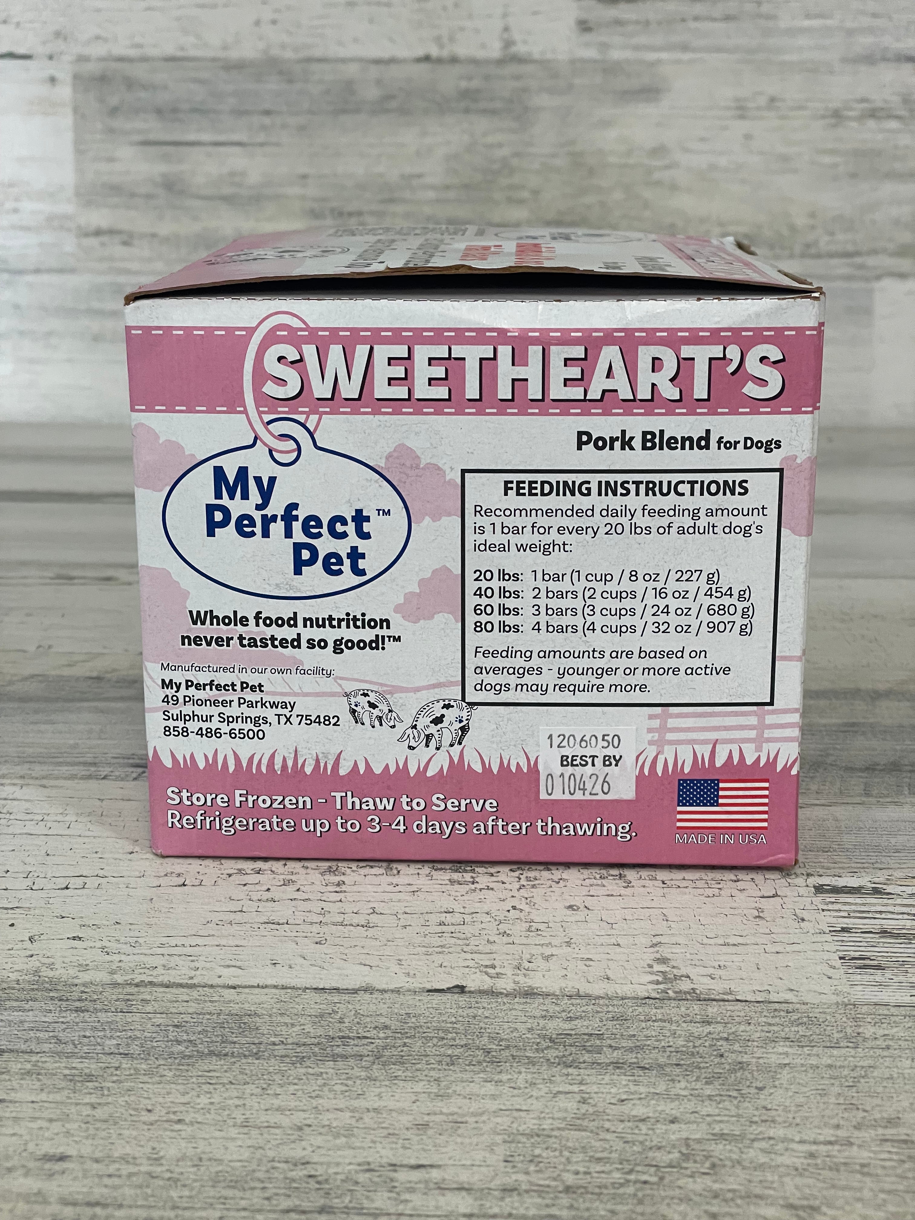 My Perfect Pet Sweetheart's Pork Frozen Cooked Dog Food - Premium Grain-Free Recipe for Small & Large Dogs - Perfect for Mealtime, Training Treats & Senior Dog Nutrition