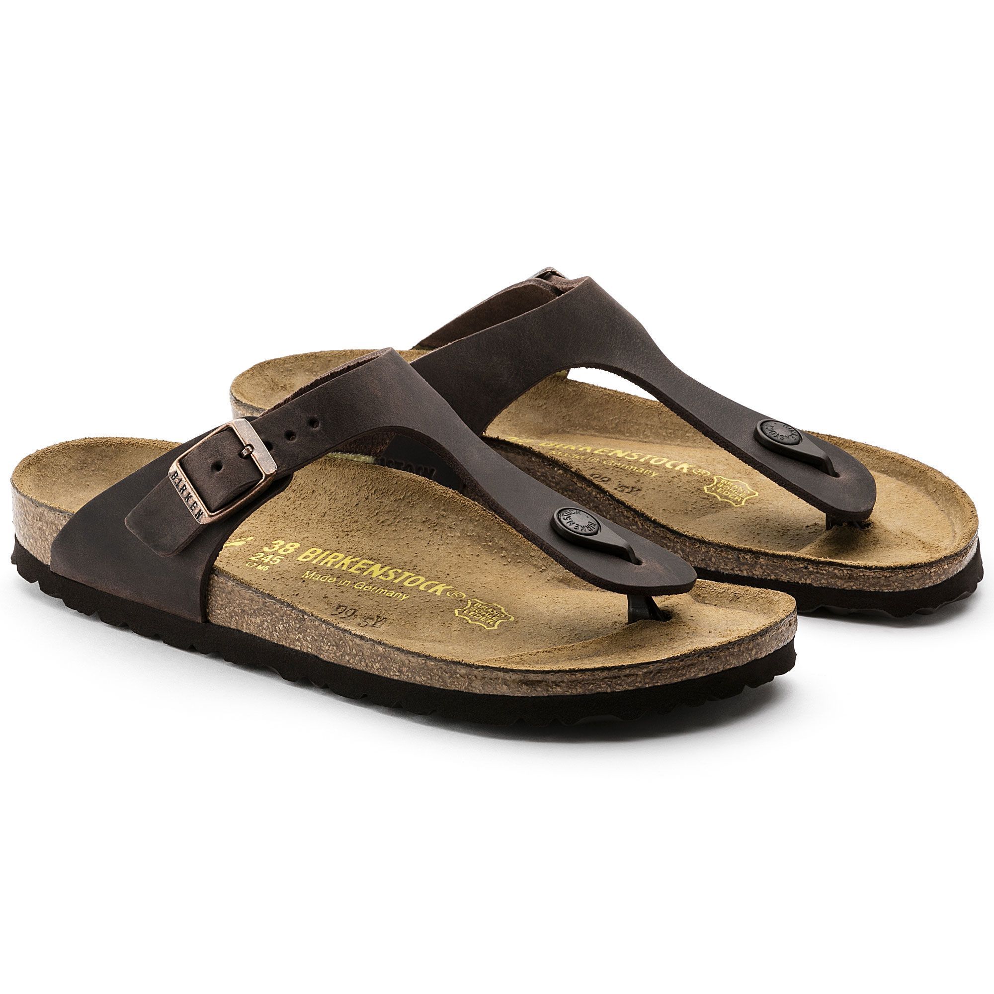 Birkenstock Gizeh Habana Oiled Leather Sandals for Women - Comfortable Cork Footbed & Adjustable Straps - Perfect for Summer, Beach, and Casual Outings
