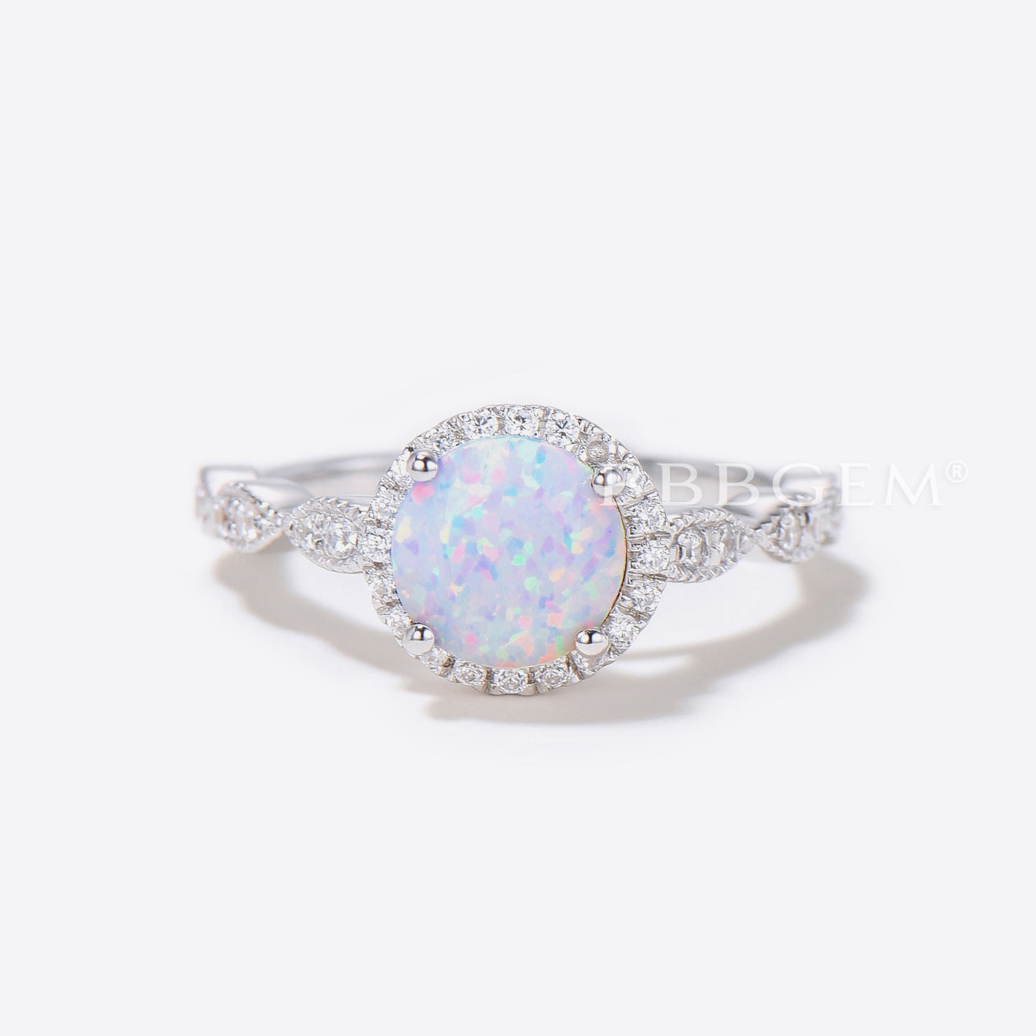 14K Rose Gold Opal Halo Engagement Ring with Moissanite Accents - Scalloped Milgrain Wedding Band for Women, Anniversary Gift for Her, Perfect for Proposals, Weddings & Special Occasions