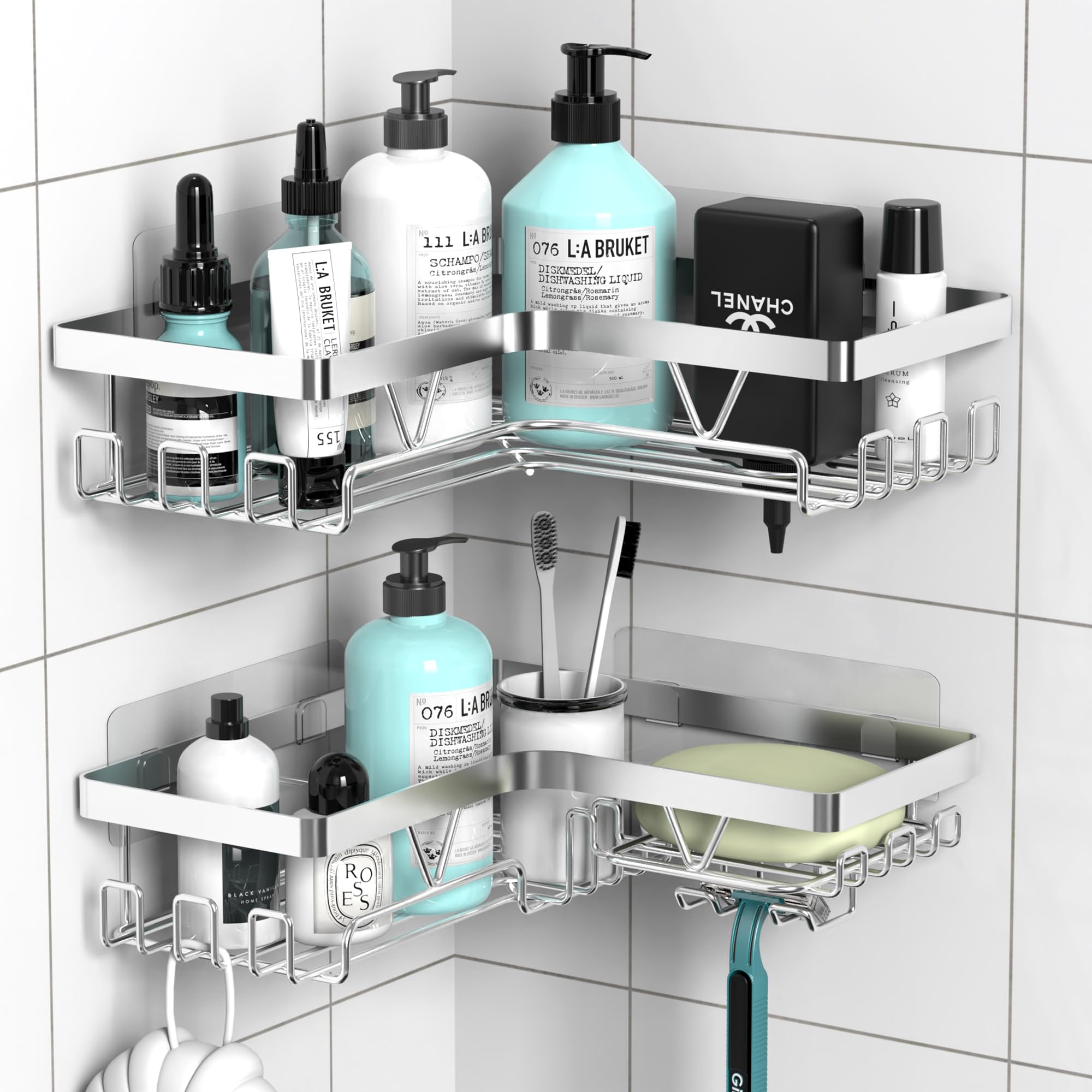 Kegii Corner Shower Caddy - No Drill Bathroom Organizer | Rustproof Stainless Steel Shower Shelf & Storage Rack for Shampoo, Soap & Toiletries | Perfect for Small Bathrooms & Apartment Showers